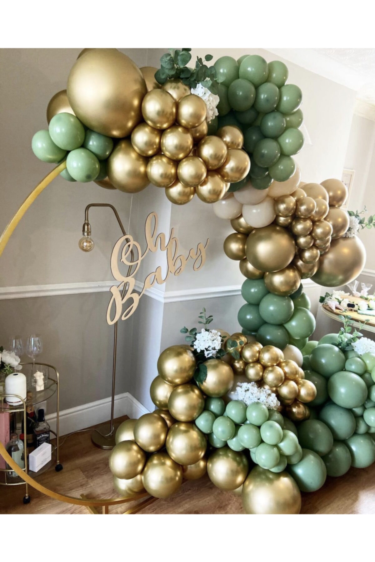 eğlencemarketi Krom Gold Küf Yeşili Ve Ten Rengi Balon Zinciri 100 Adet