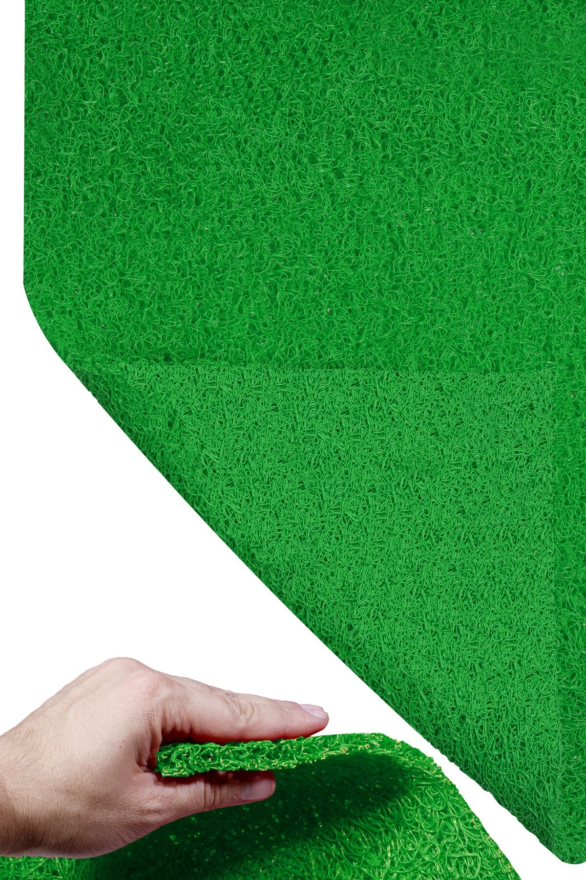 Badem10 Kıvırcık Kaymaz Paspas Yeşil Kaydırmaz Halı Pvc Dış Mekan Yolluk (0.5 Metre)