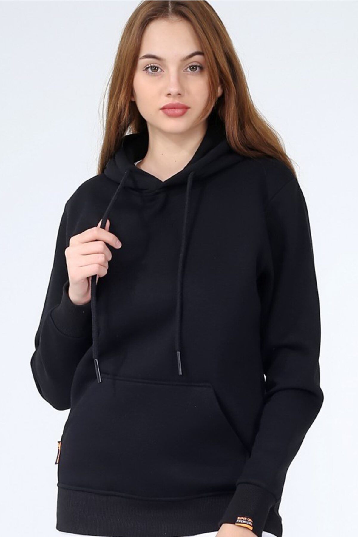 CMBCOMBİNE MİCHAİL Siyah Renk Kapüşonlu Kanguru Cep Bayan Sweatshirt 1200