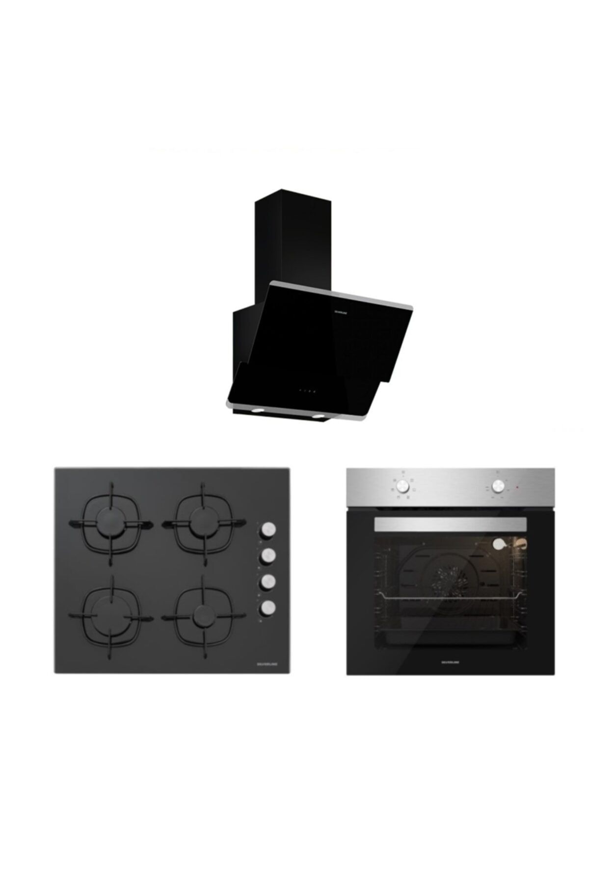 Silverline Siyah Cam Ankastre Set 5 Yıl Garanti (3490 Oslo 60+cs5335b01+bo6501x01)