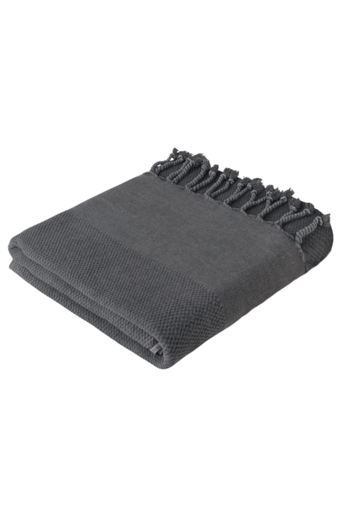 Trimita Peştamal Havlu 75x180 cm Taşlanmış Antrasit Pamuk Yumuşak Doku Bal Peteği Desenli
