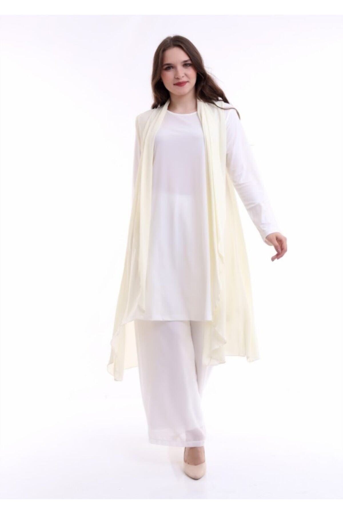 Mankens Fashion Mevsimlik Şal Yaka Katlamalı Şifon Yelek