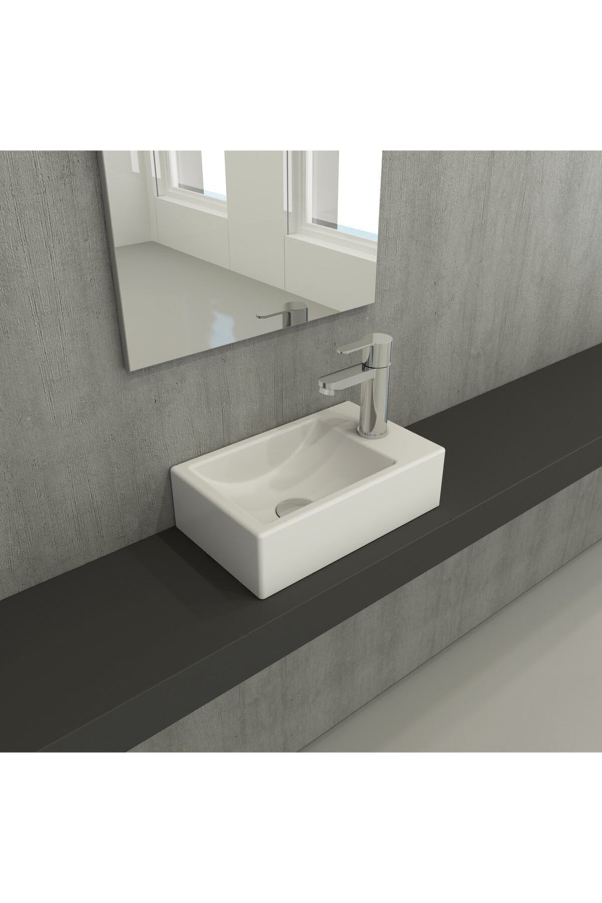 Bocchi Mılano Dar Sağ Lavabo 37 Cm - Mat Beyaz