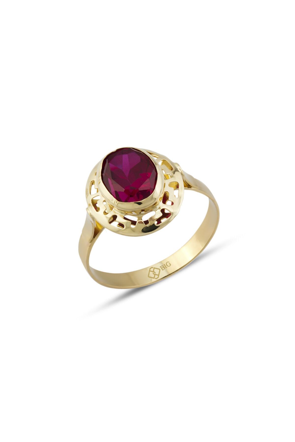 Biggold Altın Grek Ruby Renk Yüzük 8x10 Mm 21