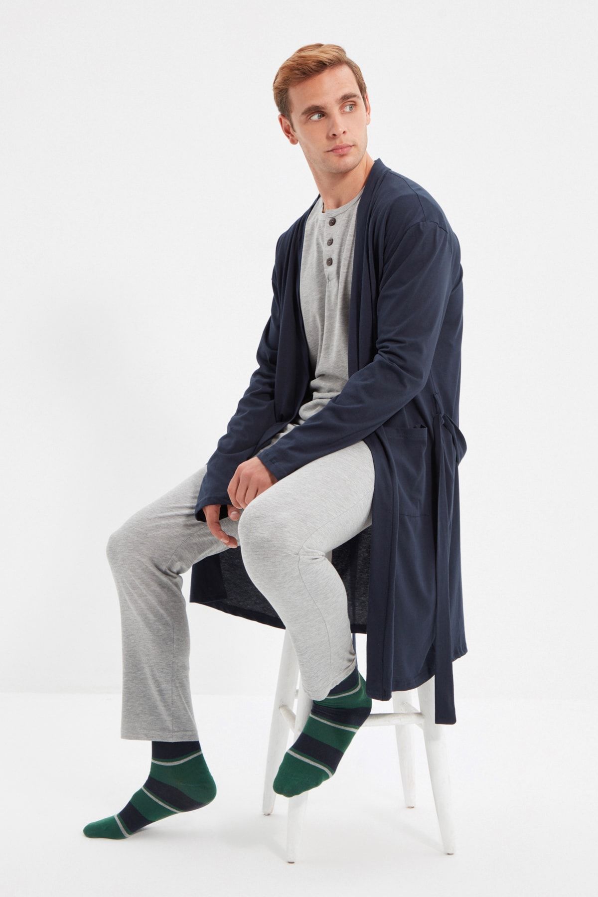 TRENDYOL MAN Lacivert-Gri Erkek 3'lü Takım Pijama Takımı THMAW22PT0403