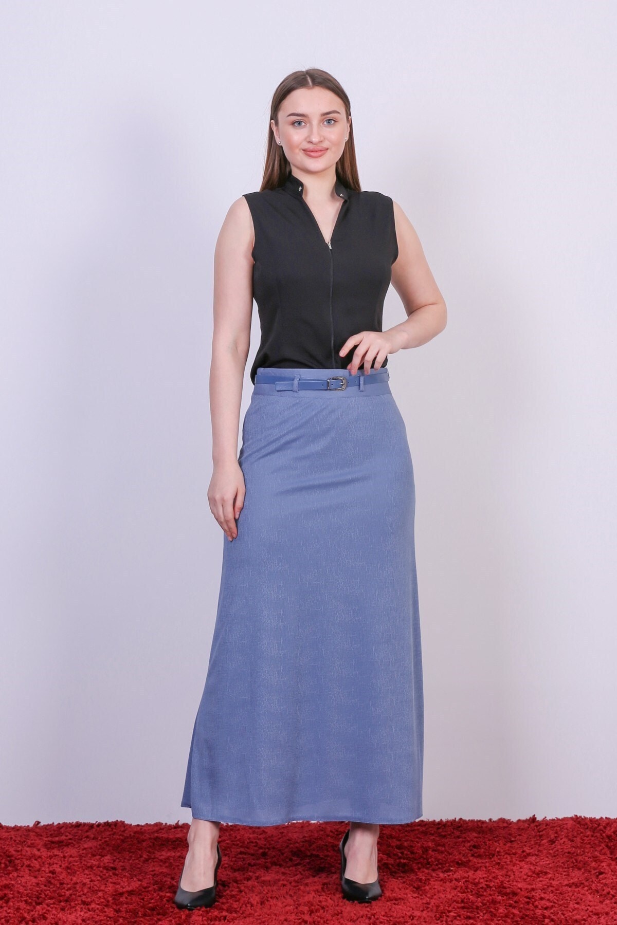 apsen Kadın Kemer Detaylı Keten Örme Etek 1997/100