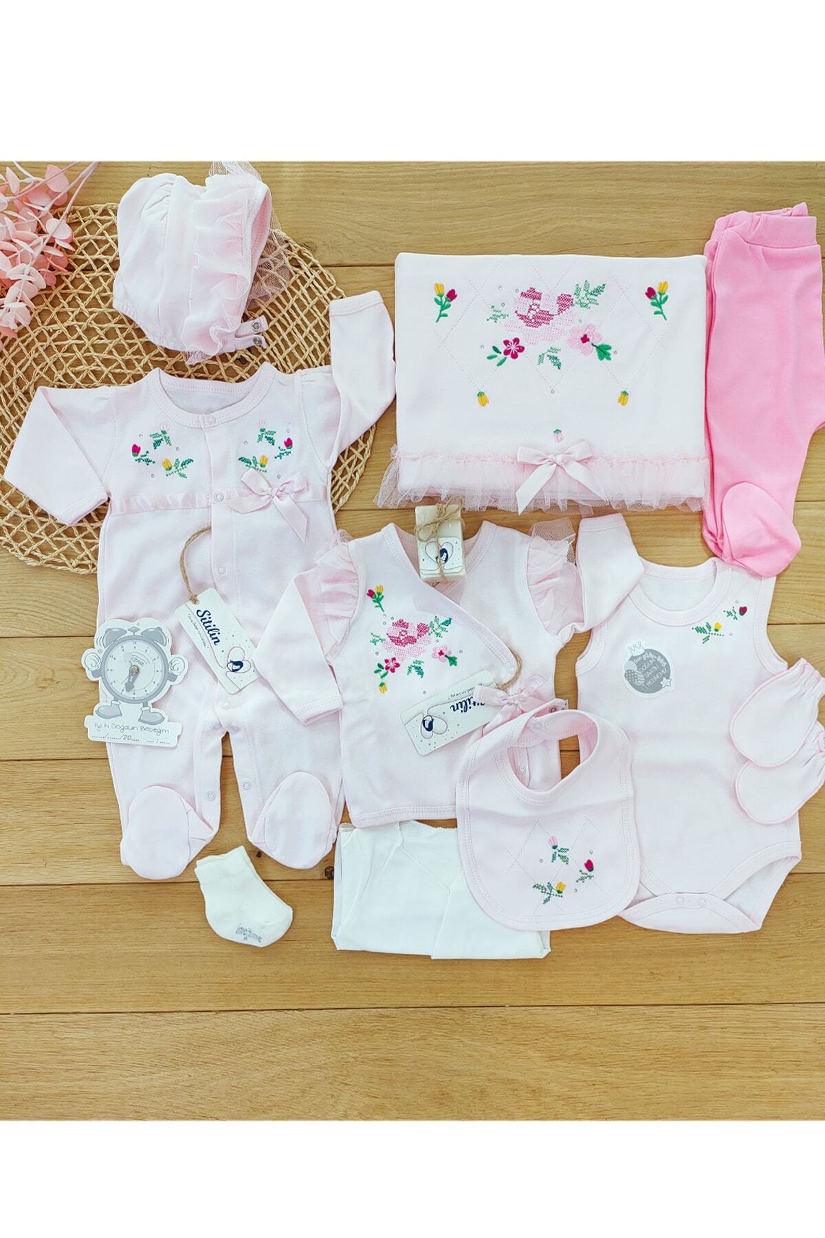 Sitilin Kız Bebek Kanaviçeli 10lu Hastane Çıkışı Yenidoğan Set