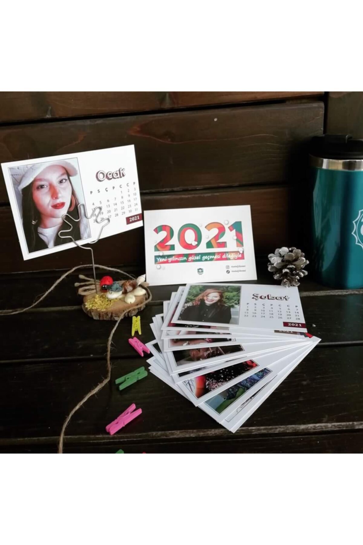 Nostaljin 12 Adet Fotoğraflı Yatay Takvim Paketi + Fotoğraf Tutturucu