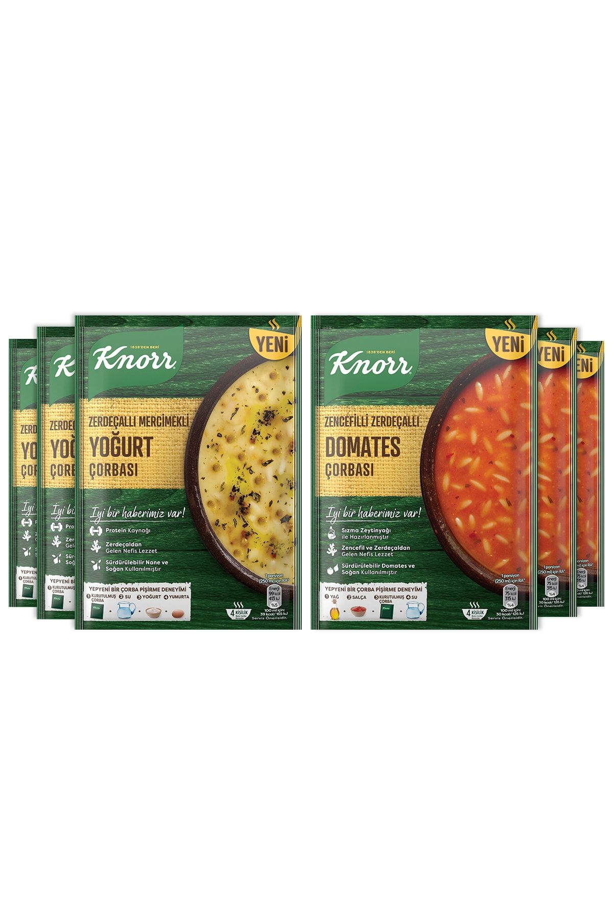 Knorr Zencefilli Zerdeçallı Domates Çorbası 98g X 3 Adet & Yeşil Mercimekli Yoğurt Çorbası X 3
