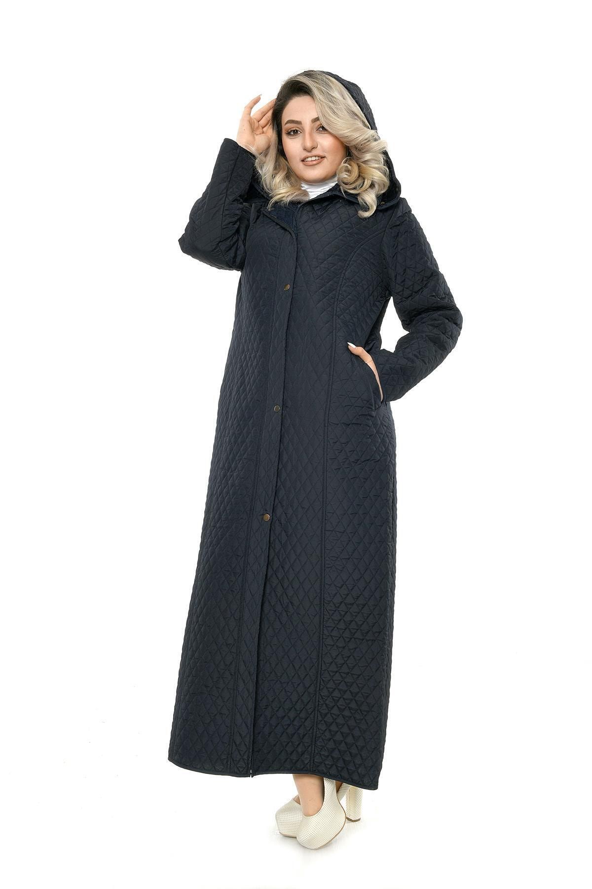 VETRE Kadın Kapitone Mont (142 cm) Lacivert Büyük Beden