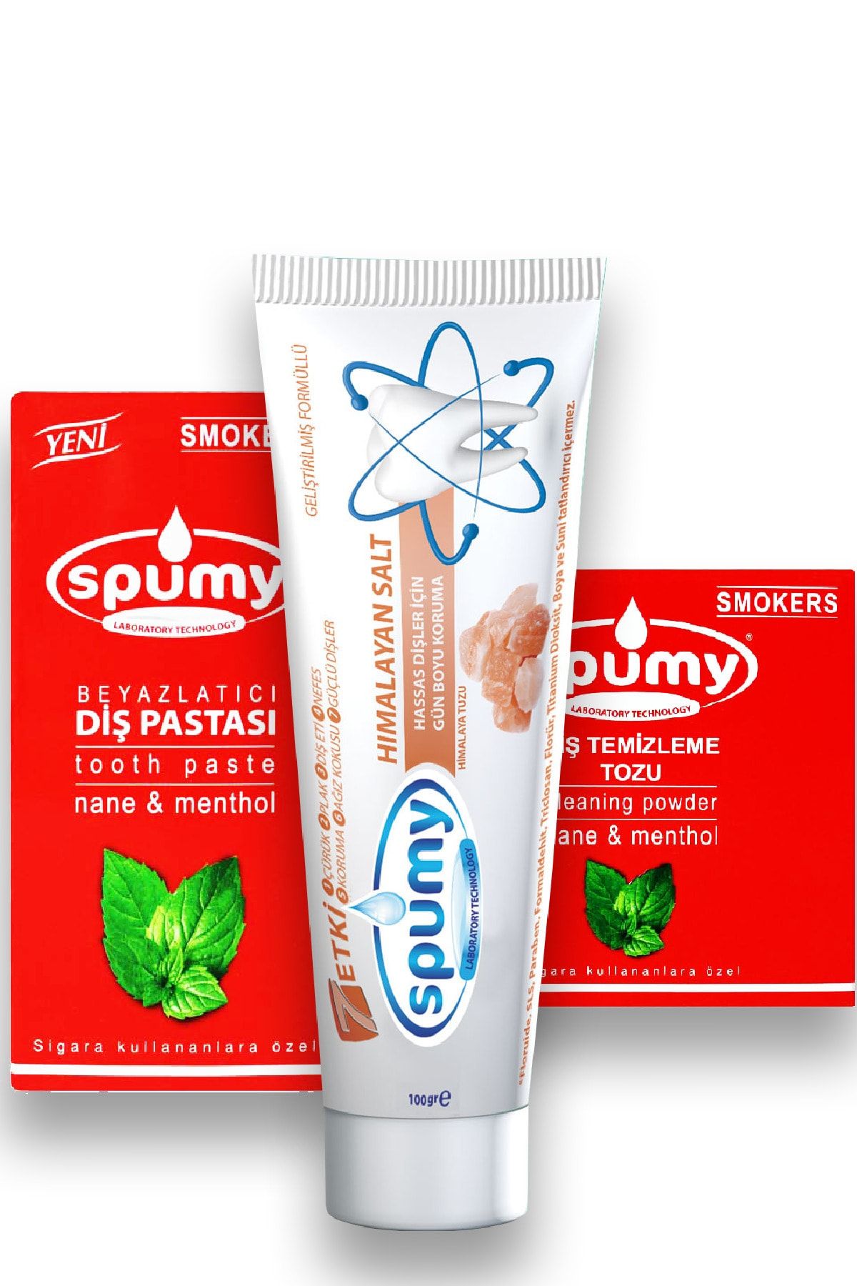 Spumy Diş Temizleme Tozu + Beyazlatıcı Diş Pastası + Diş Macunu Himalaya Tuzlu