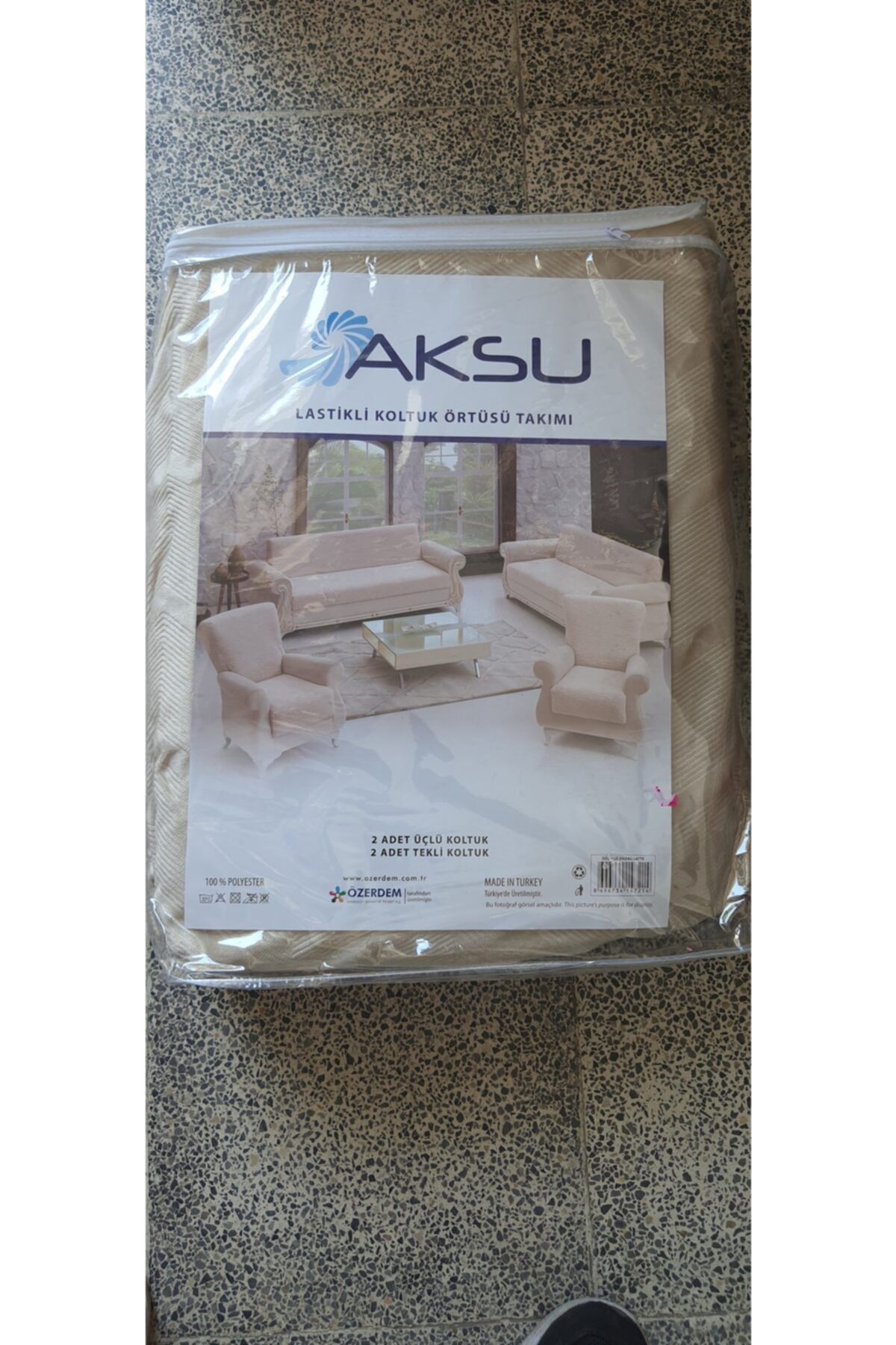 AKSUU Lastikli Koltuk Örtüsü Yarım Giydirmeli Örtüsü Takımı Fil Disi Krem Rengi