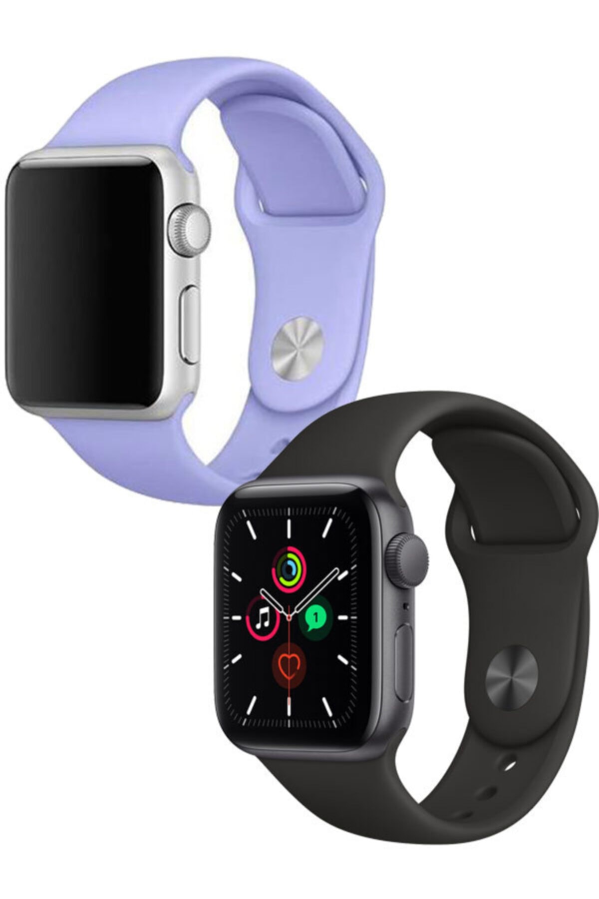 Apple Watch 1 2 3 4 5 6 Se 38 - 40 mm Klasik Spor Silikon Kordon Siyah Lila Set