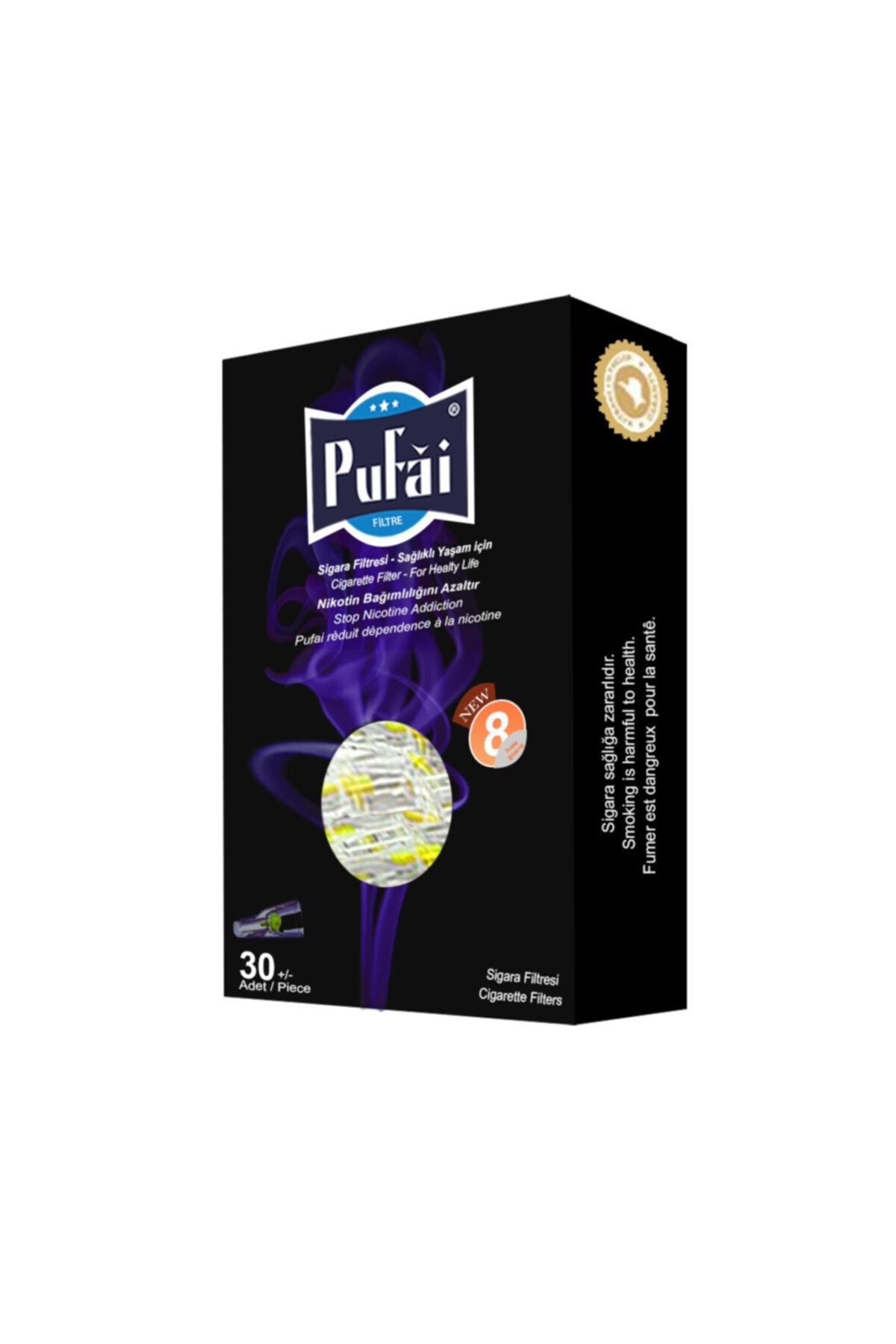 Pufai Sigara Ağızlığı Tar Süzen Filtre Standart Boy 8 Mm 30 Adet 1 Dark Kutu