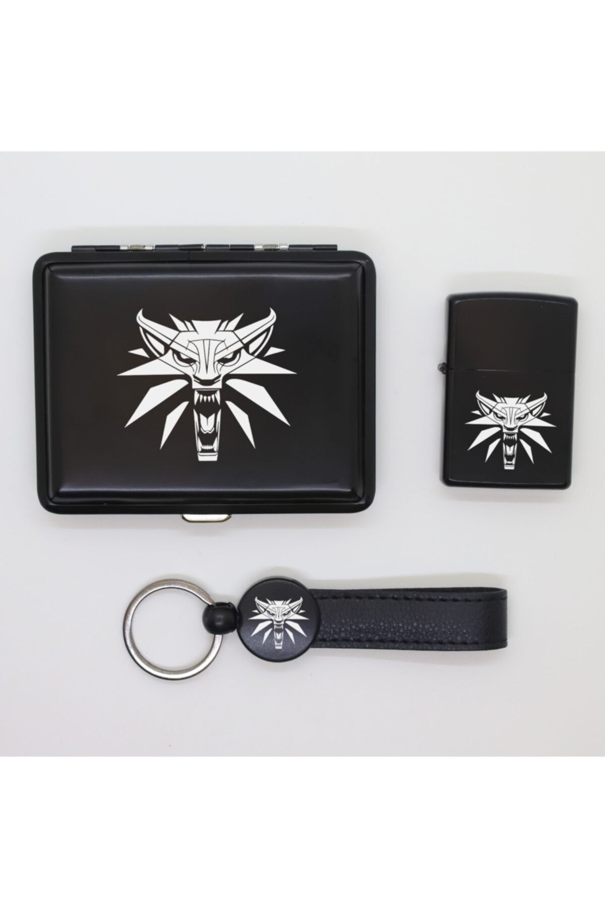 ELALAZER The Witcher Metal Tabaka, Zippo Çakmak Ve Anahtarlık Seti - 1