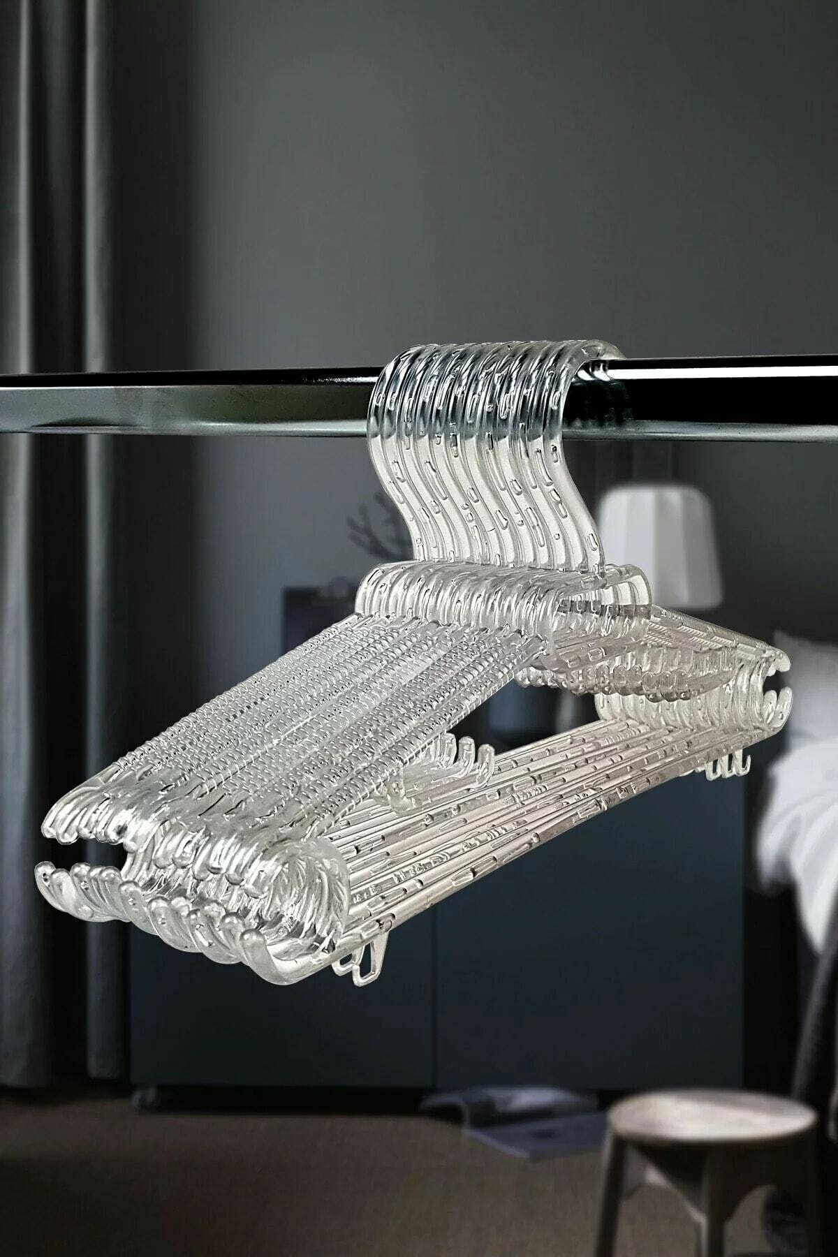 Askıcı Kristal Askı Şeffaf Büyük Boy Elbise Askısı 6 Adet