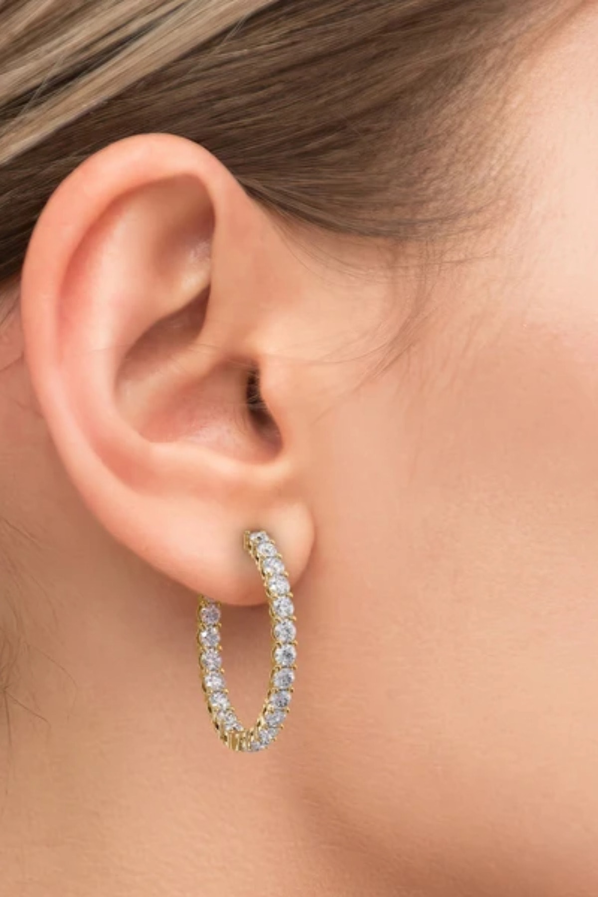 Crystal Diamond Zirconia 20 Mm Laboratuvar Pırlantası Sarı 16 Karat Halka Küpe