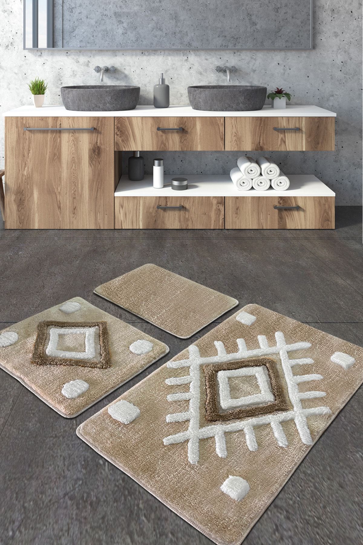 Chilai Home Punica Taş Üçlü Set Banyo Halısı