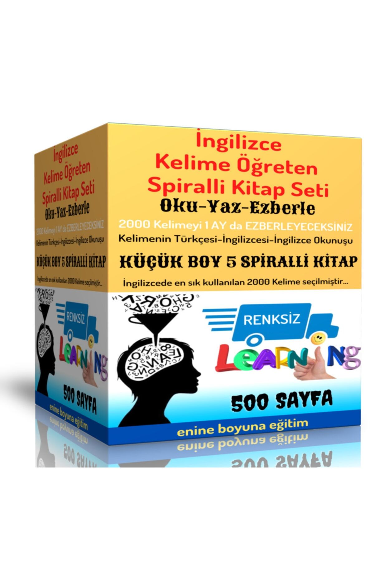 Enine Boyuna Eğitim İngilizce Kelime Öğreten Kitap Seti Küçük Boy 5 Spiralli Kitap Renksiz