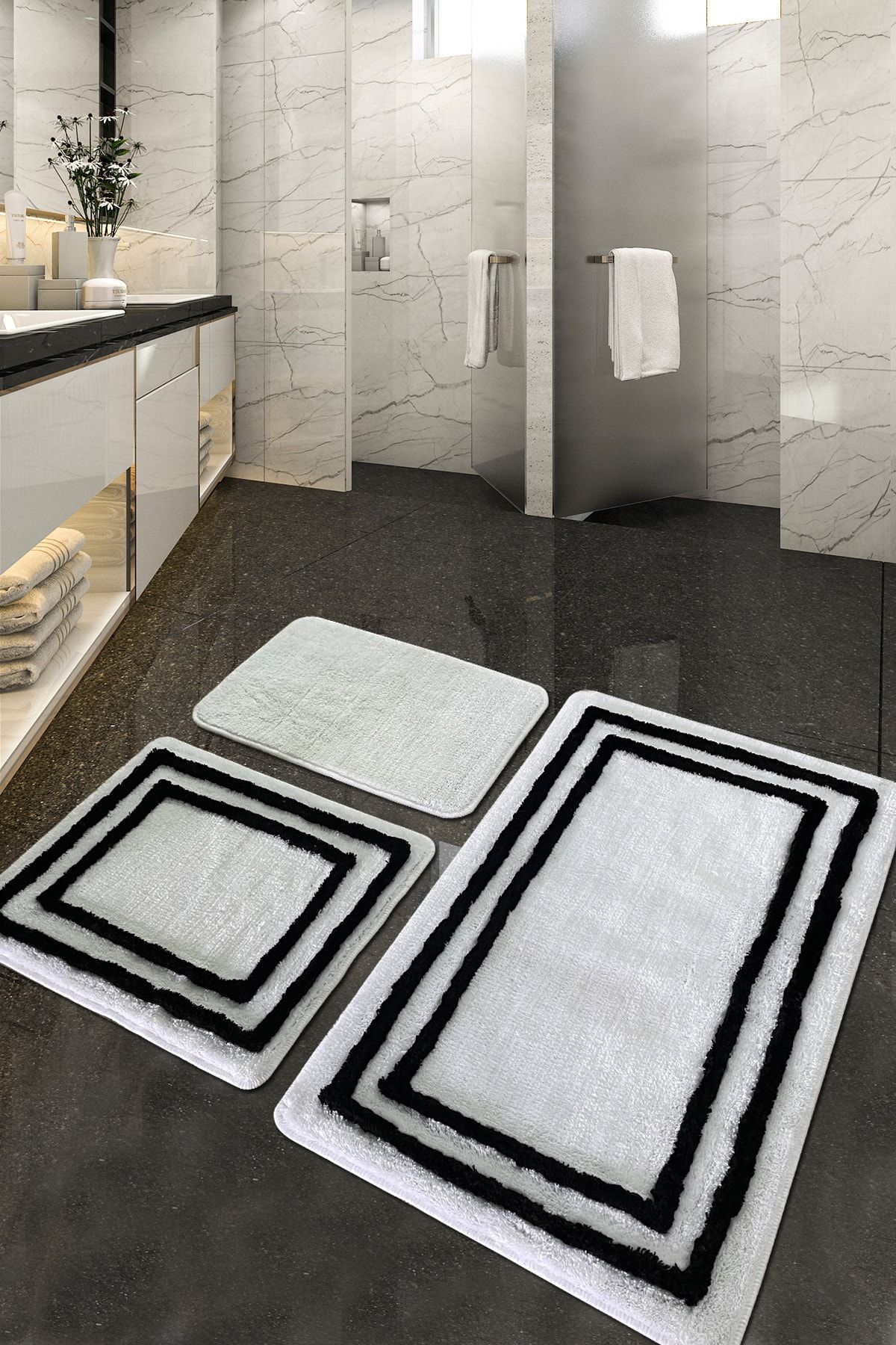Chilai Home Duplici Beyaz Üçlü Set Banyo Halısı