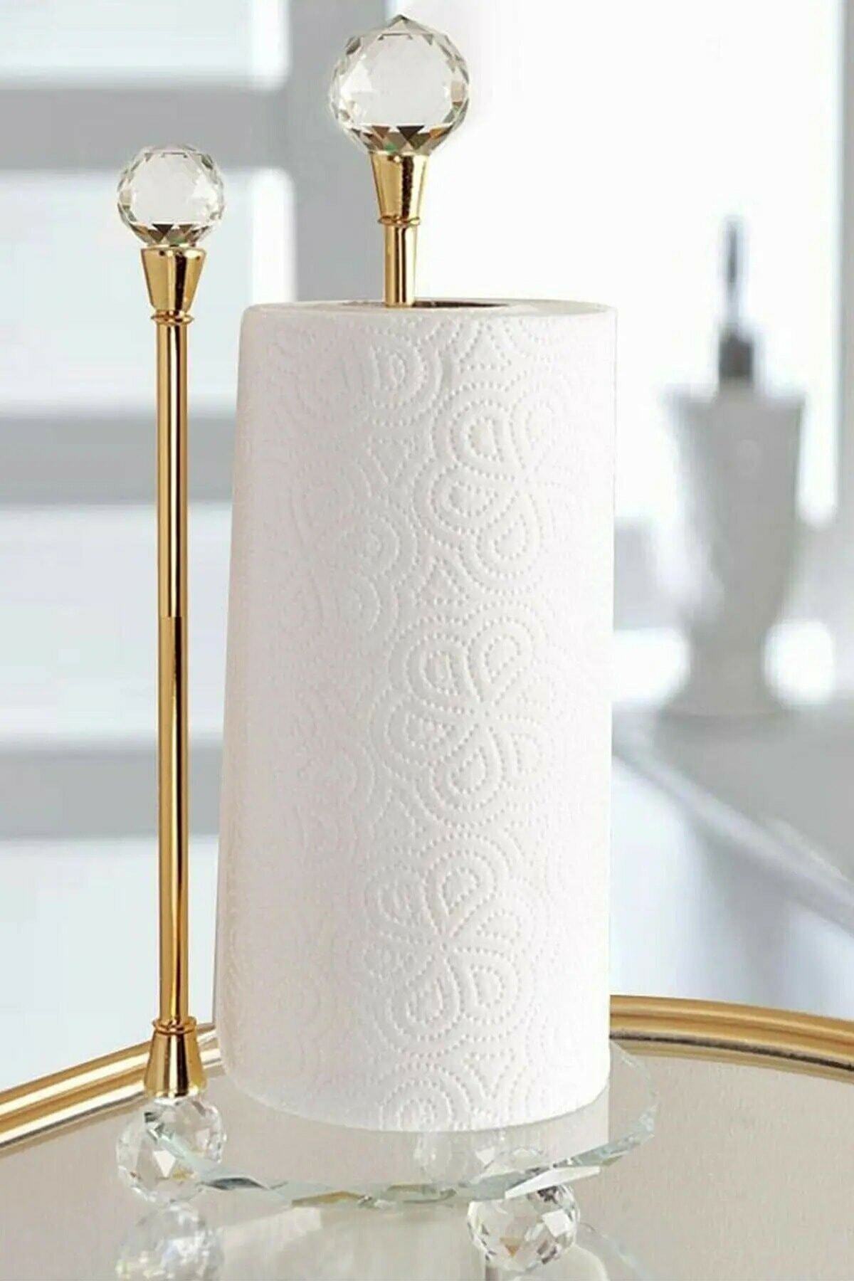 Seniste Dekoratif Kristal Taşlı Gold Cam Kağıt Havluluk Rhı005