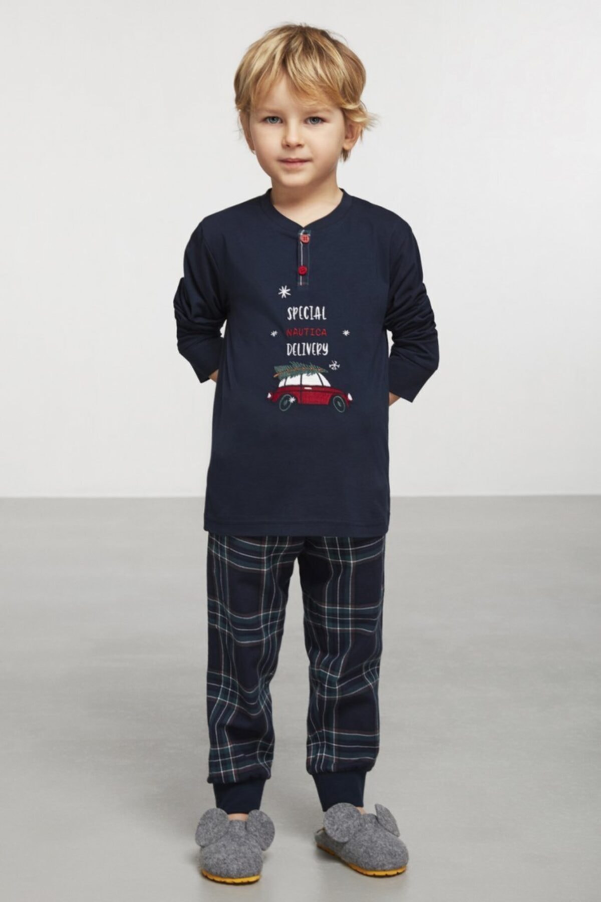 Nautica Lacivert Ekoseli Pijama Takım