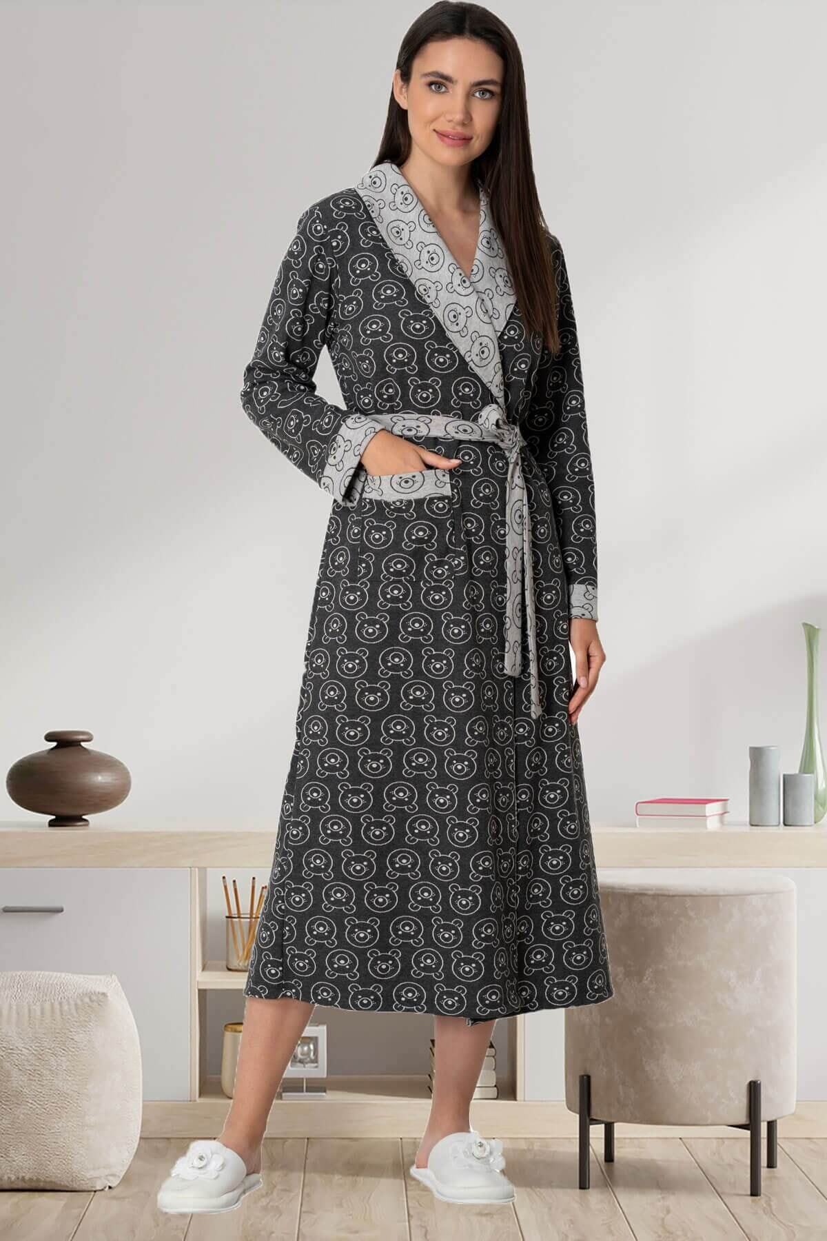 by HW Kadın Füme Örme Kumaş Önden Bağlamalı Sabahlık