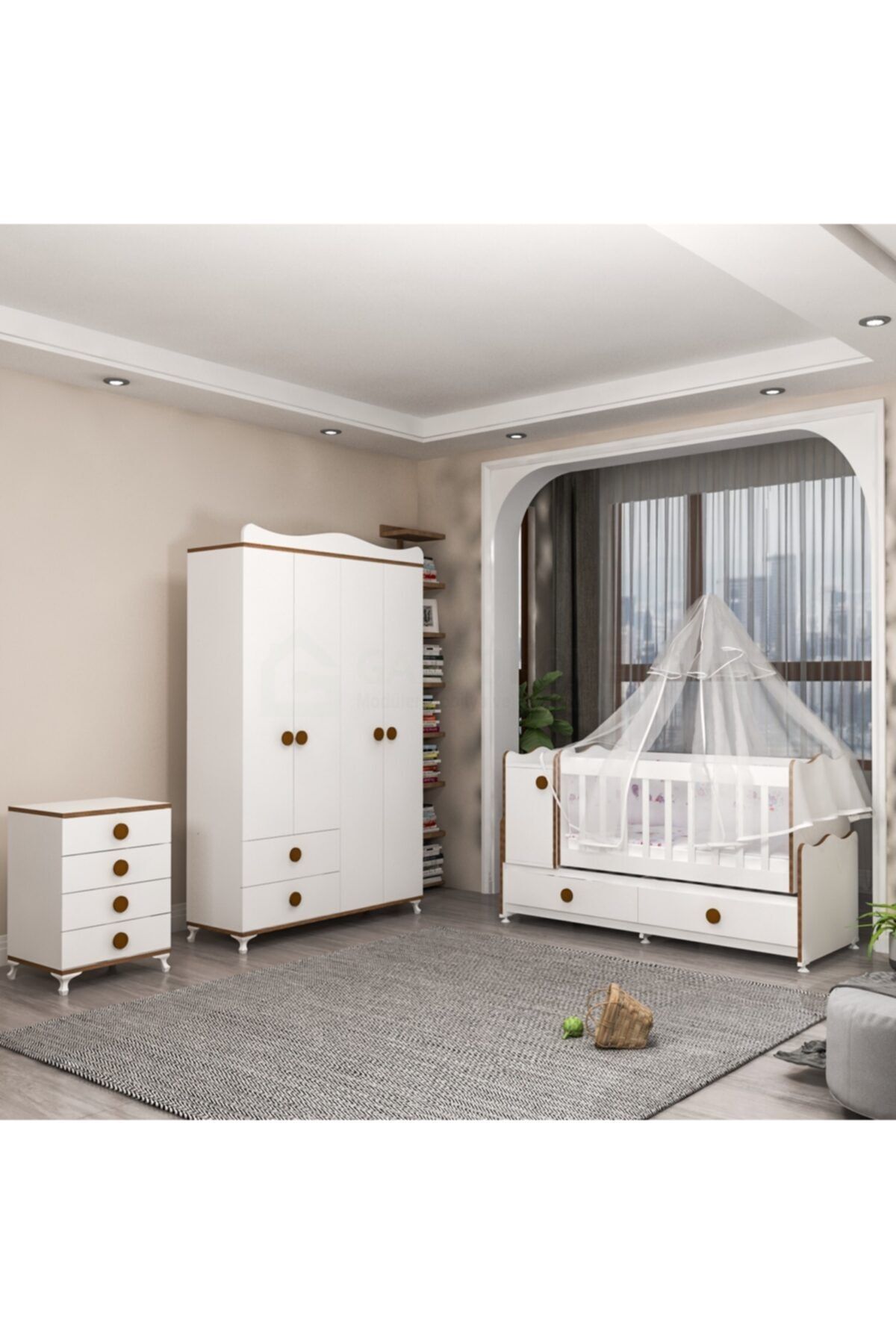 Garaj Home Pırlanta Yıldız 4 Kapaklı Bebek Odası Takımı Sümela - Yatak Ve Uyku Seti Kombinli Uyku Seti Krem