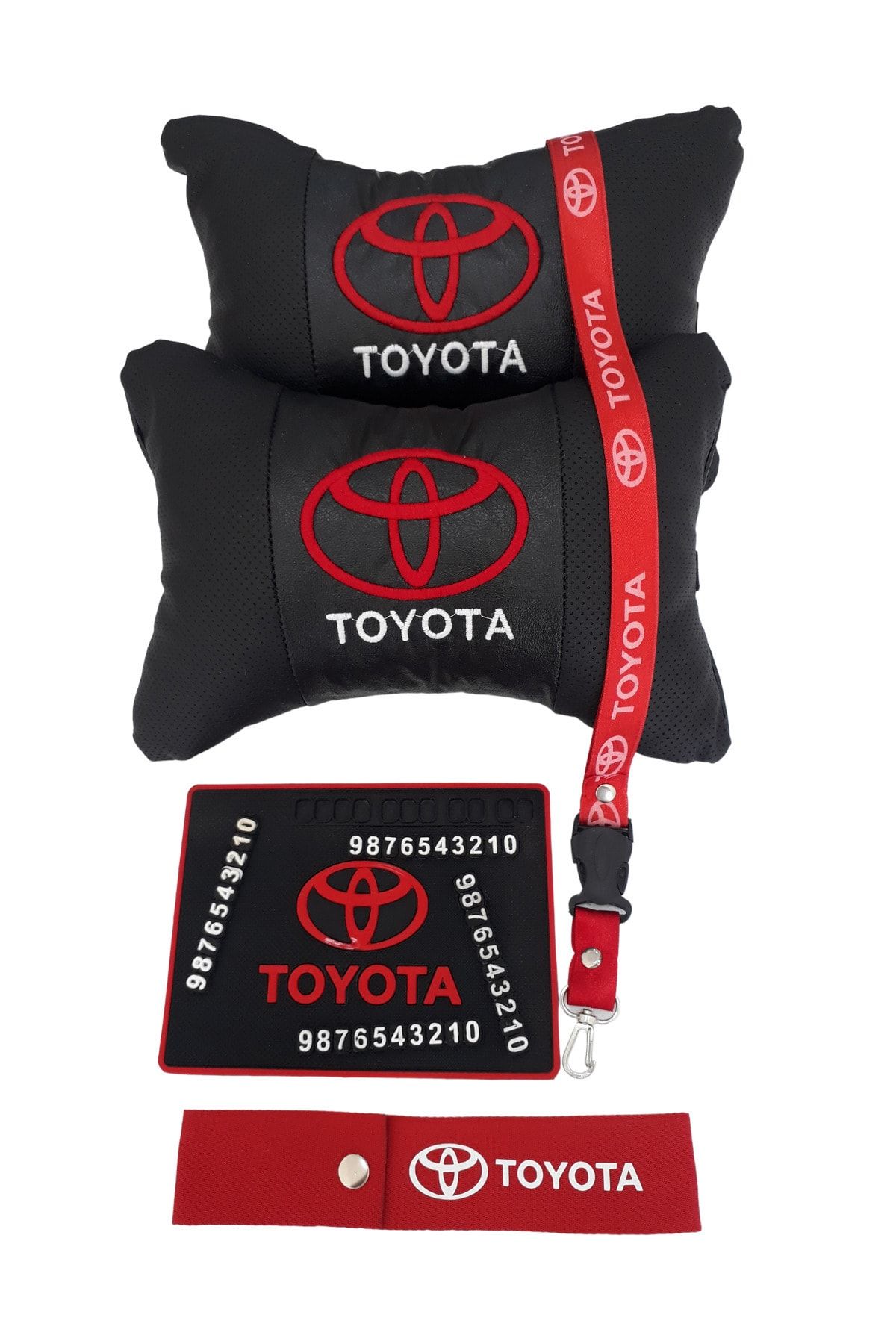 TUSBA MARKET Toyota 2'li Ortopedik & Nakışlı Lüks Araç Seyahat Deri Boyun Yastığı / Oto Aksesuar