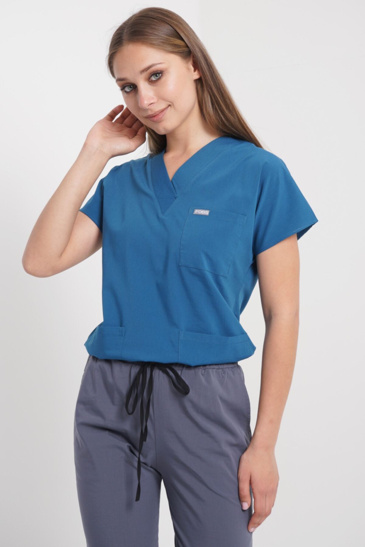 Fobs Medical Wear Lycra-linda Üniforma Petrol Mavisi Kadın Likralı Tek Üst