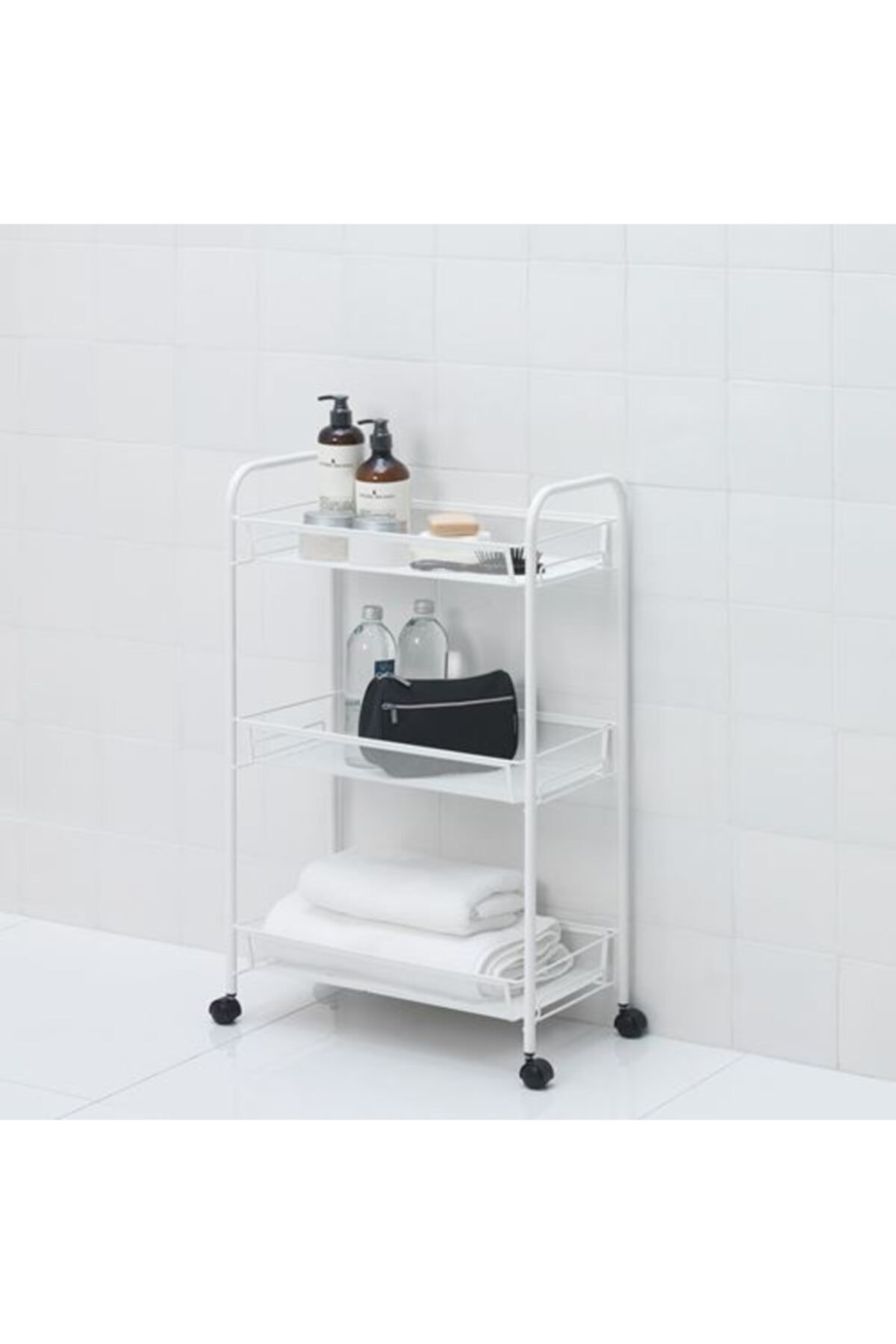 GVG Tekerlekli Servis Arabası 26x48x77 Cm Ikea Çelik A Kalite Beyaz