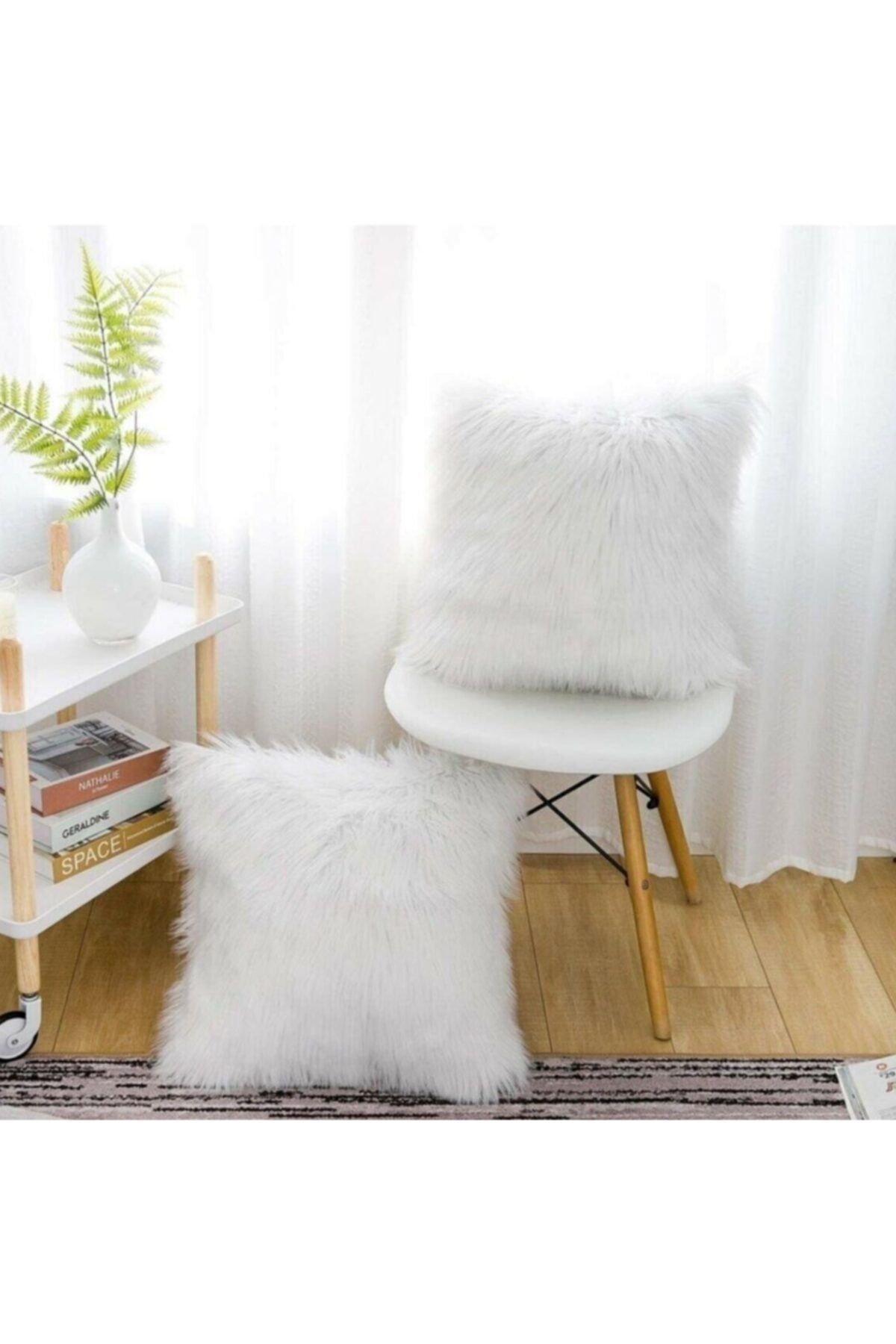 MiniHome Beyaz Peluş Kırlent Kılıfı