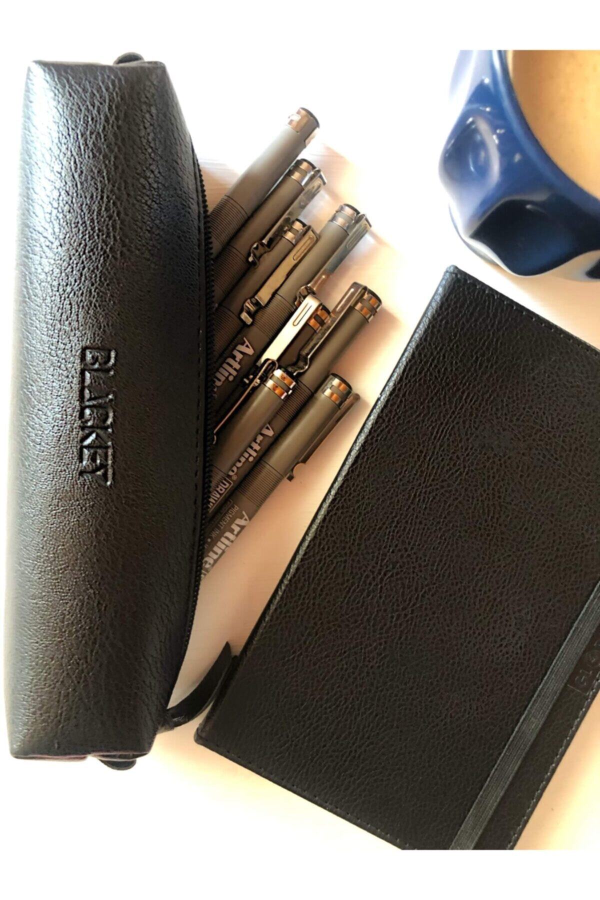 Blackey Studio Siyah Kalem Kutusu - Tek Bölmeli - Vegan Suni Deri