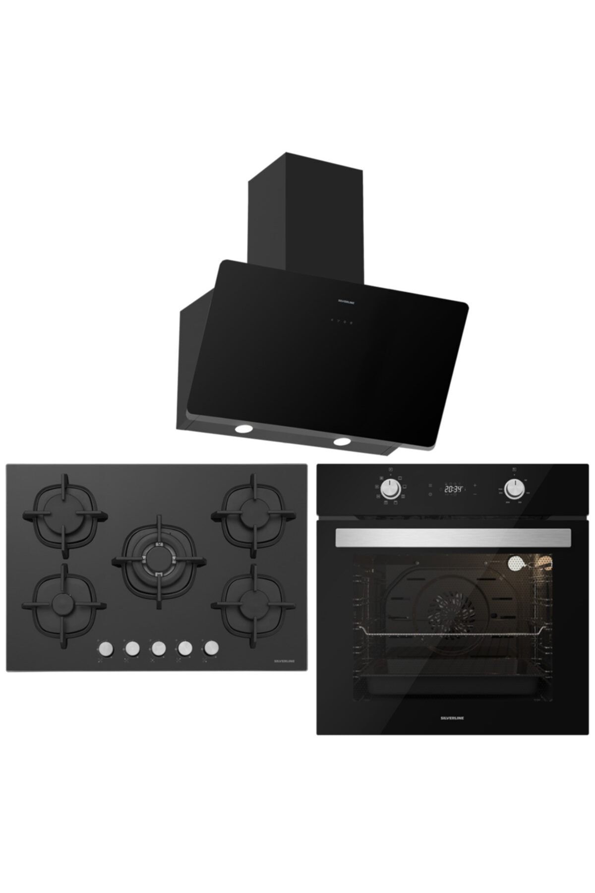 Silverline Siyah Ankastre Set Soho 3457, Cs5364b01 Wok, Bo6504b01