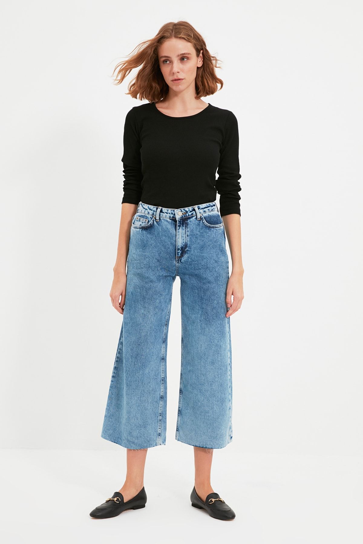 TRENDYOLMİLLA Mavi Recycle Yüksek Bel Culotte Jeans TWOAW22JE0390
