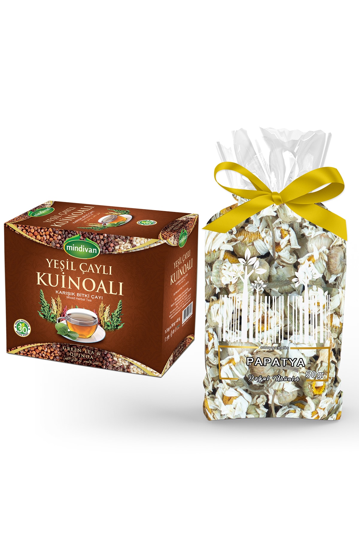 Mindivan Yeşil Çaylı Kinoa Karışık Bitki Çayı ve Papatya Çayı 50 Gr