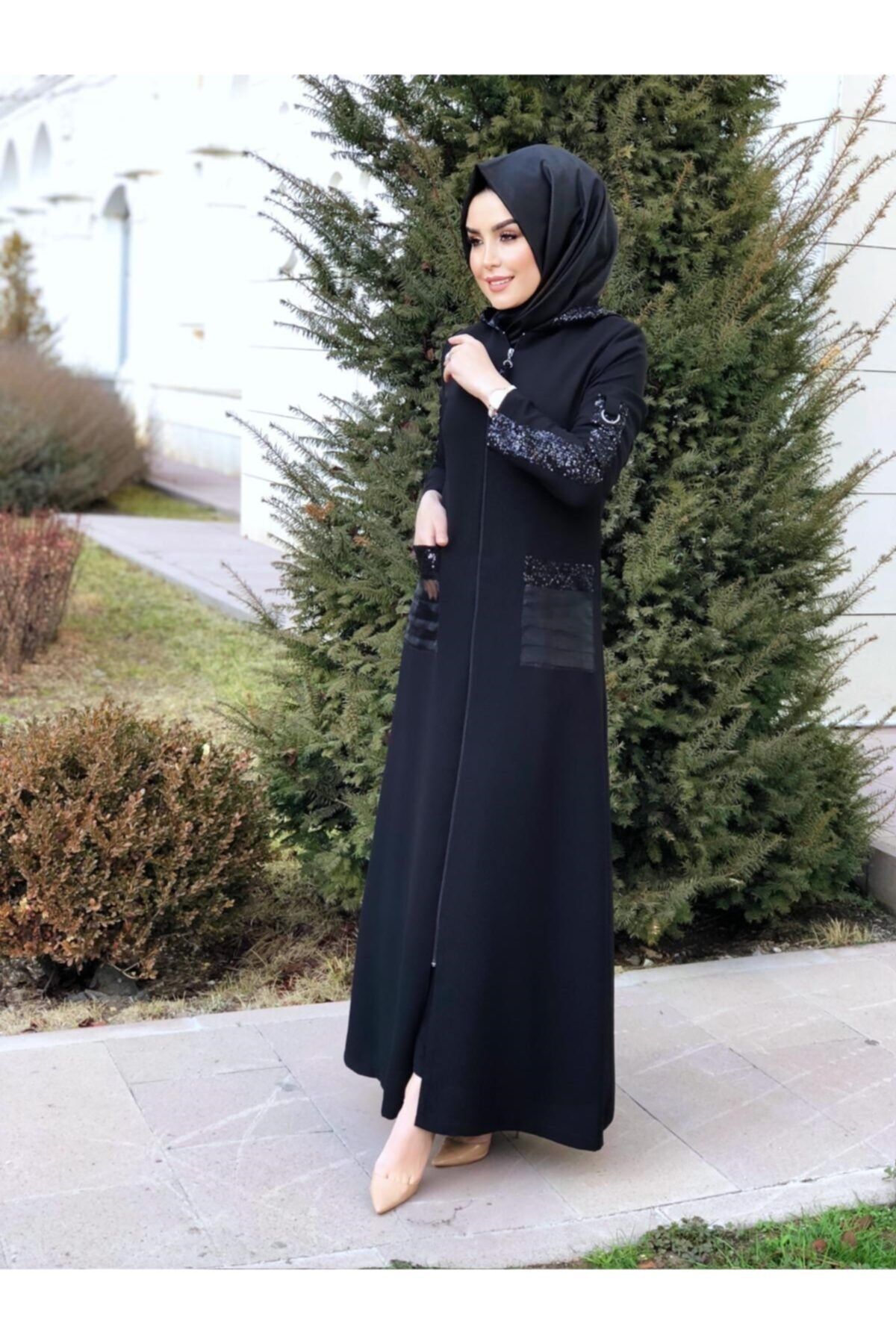 derin store Kol Ve Cep Pulpayet Işlemeli Ferace