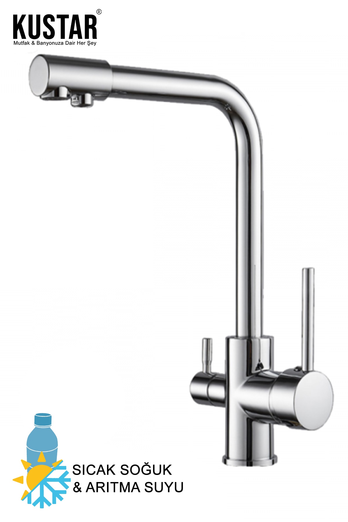 KUSTAR Arıtma Çıkışlı 3 Yollu Musluk Mutfak Eviye Bataryası