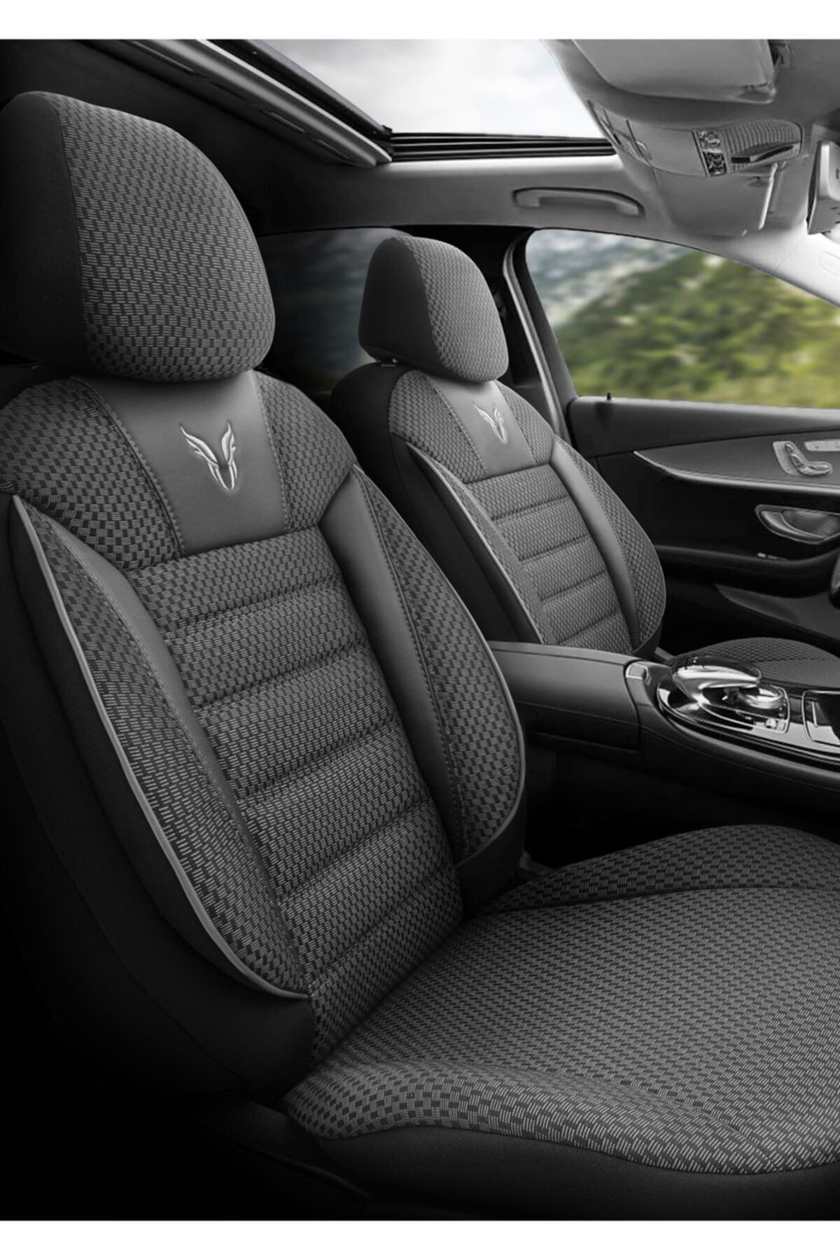 Otom Airbag Dikişli Ortopedik Ekstra Destekli Oto Koltuk Kılıfı Tam Set - Yeni Toro Design Siyah-Gri