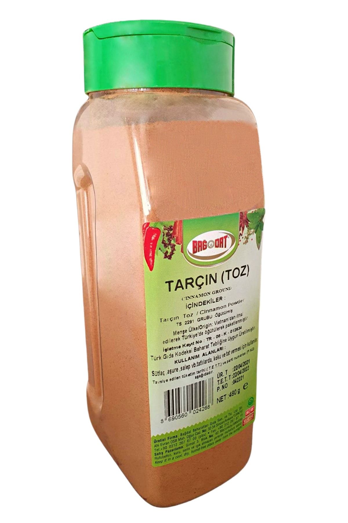 Bağdat Tarçın Toz 480 Gr - Tuzluk Kapak Pet Kavanoz Özel Seri