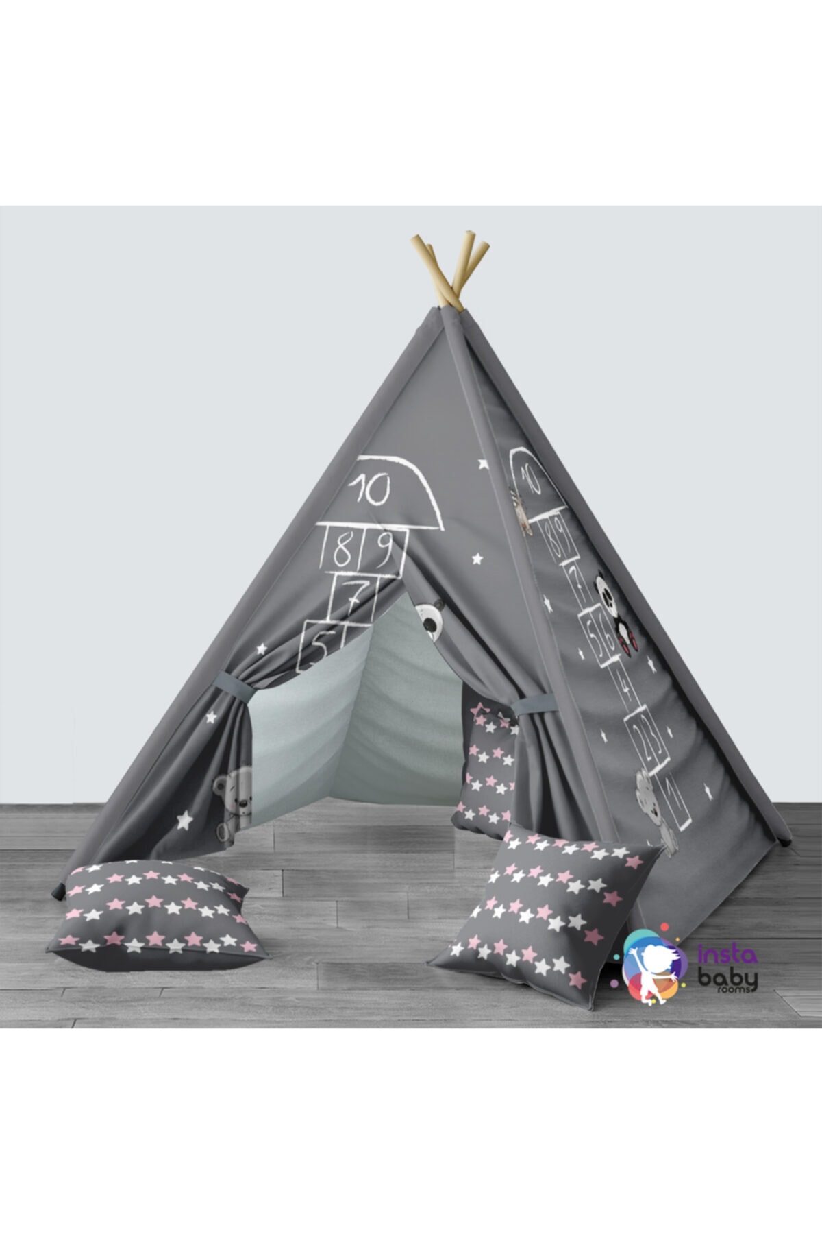 instababyrooms Dijital Baskılı Kızıldereli Mindersiz Çocuk Odası Oyun Çadırı Model 091