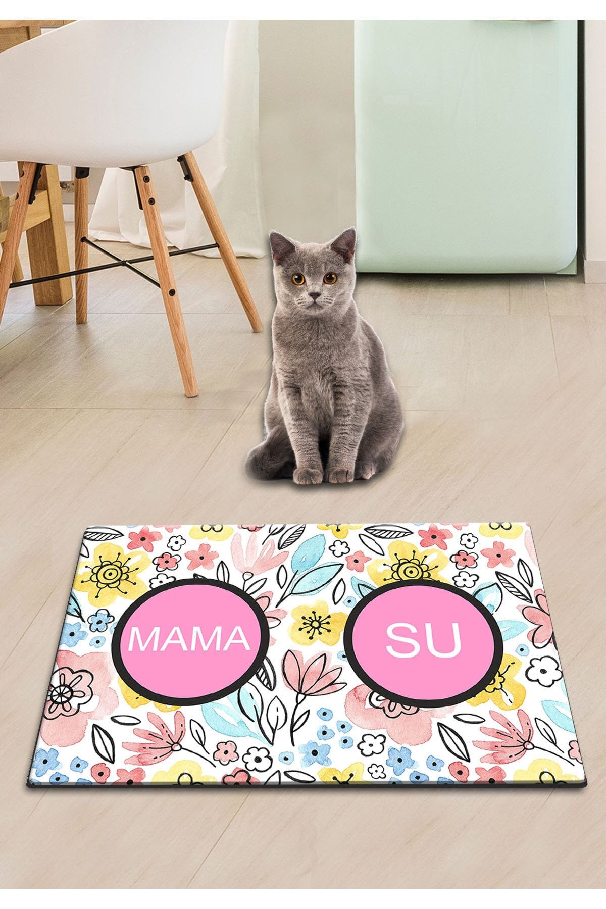 Chilai Home Pvc Flower Vector Kedi Köpek Mama Paspası