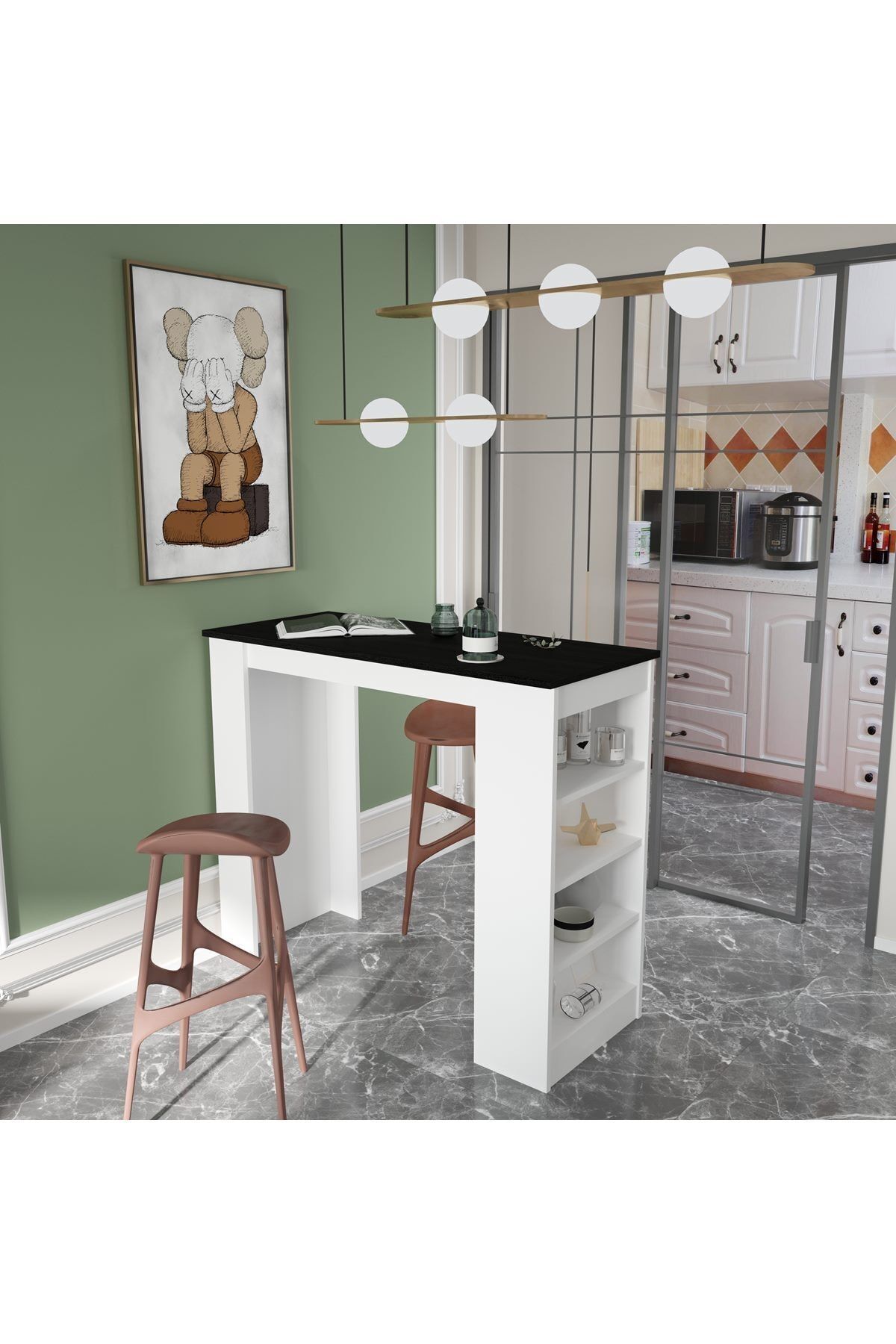 Robin Home Bar Masası Mutfak Yemek Masası Siyah-beyaz