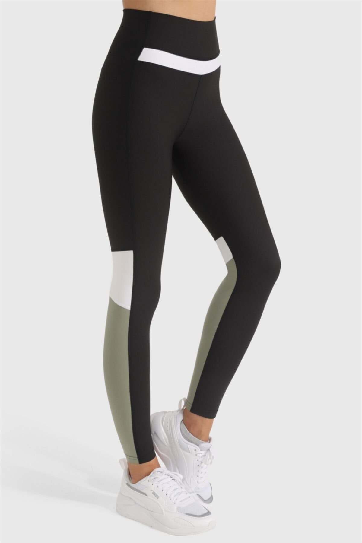 Superstacy Garni Üç Renkli Siyah-mint Spor Tayt