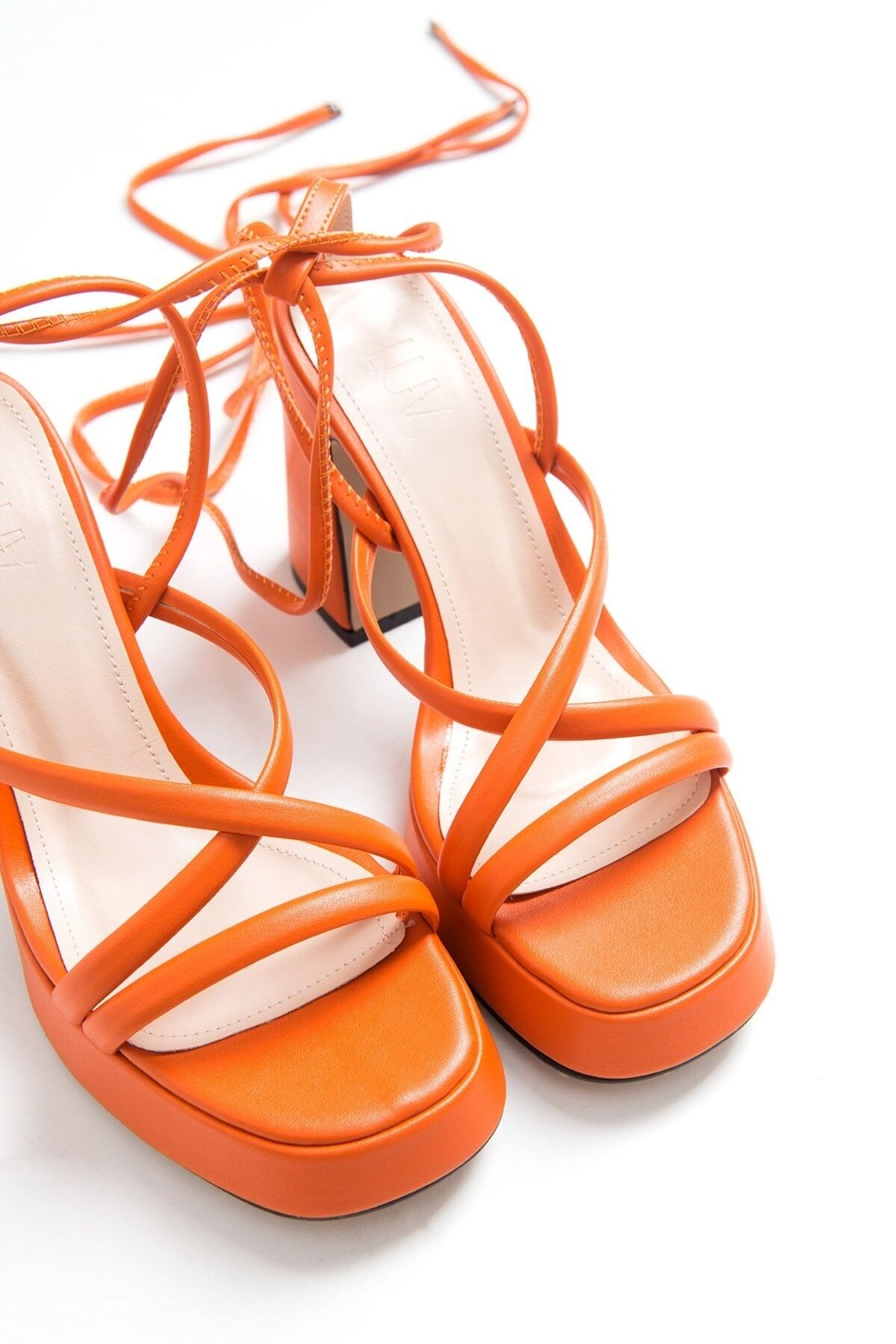 LuviShoes 1006 Turuncu Cilt Kadın Topuklu Ayakkabı