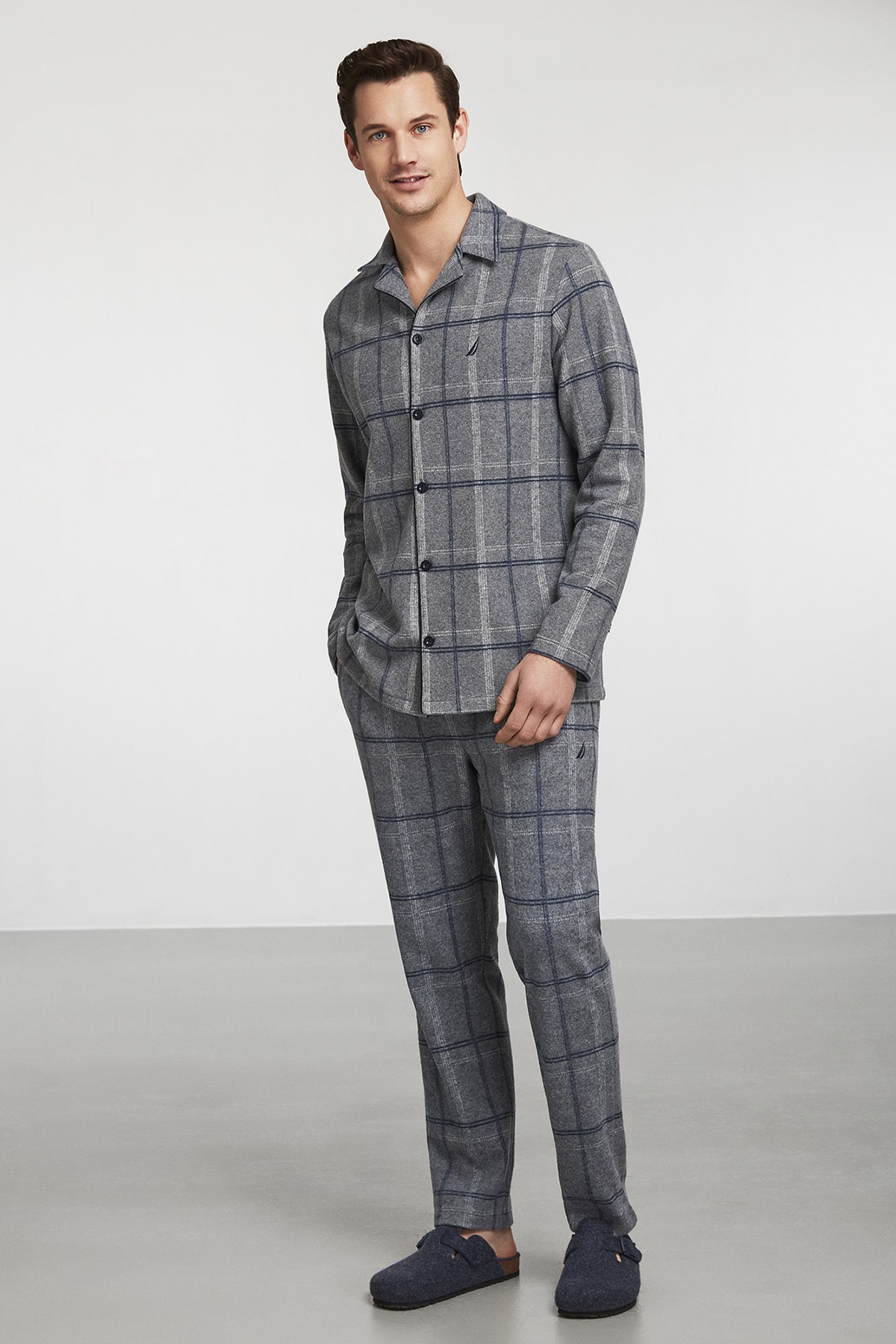 Nautica Gri Ekoseli Örme Pijama Takım