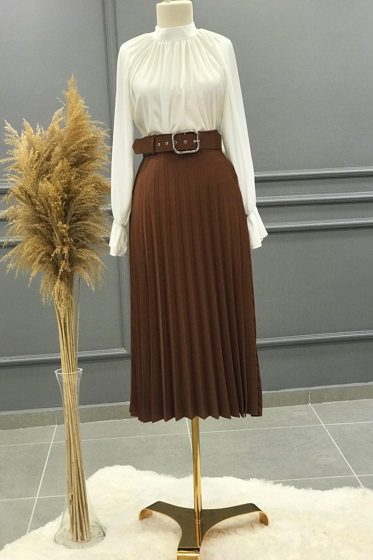 Ebrar Store Krep Piliseli Etek-taba