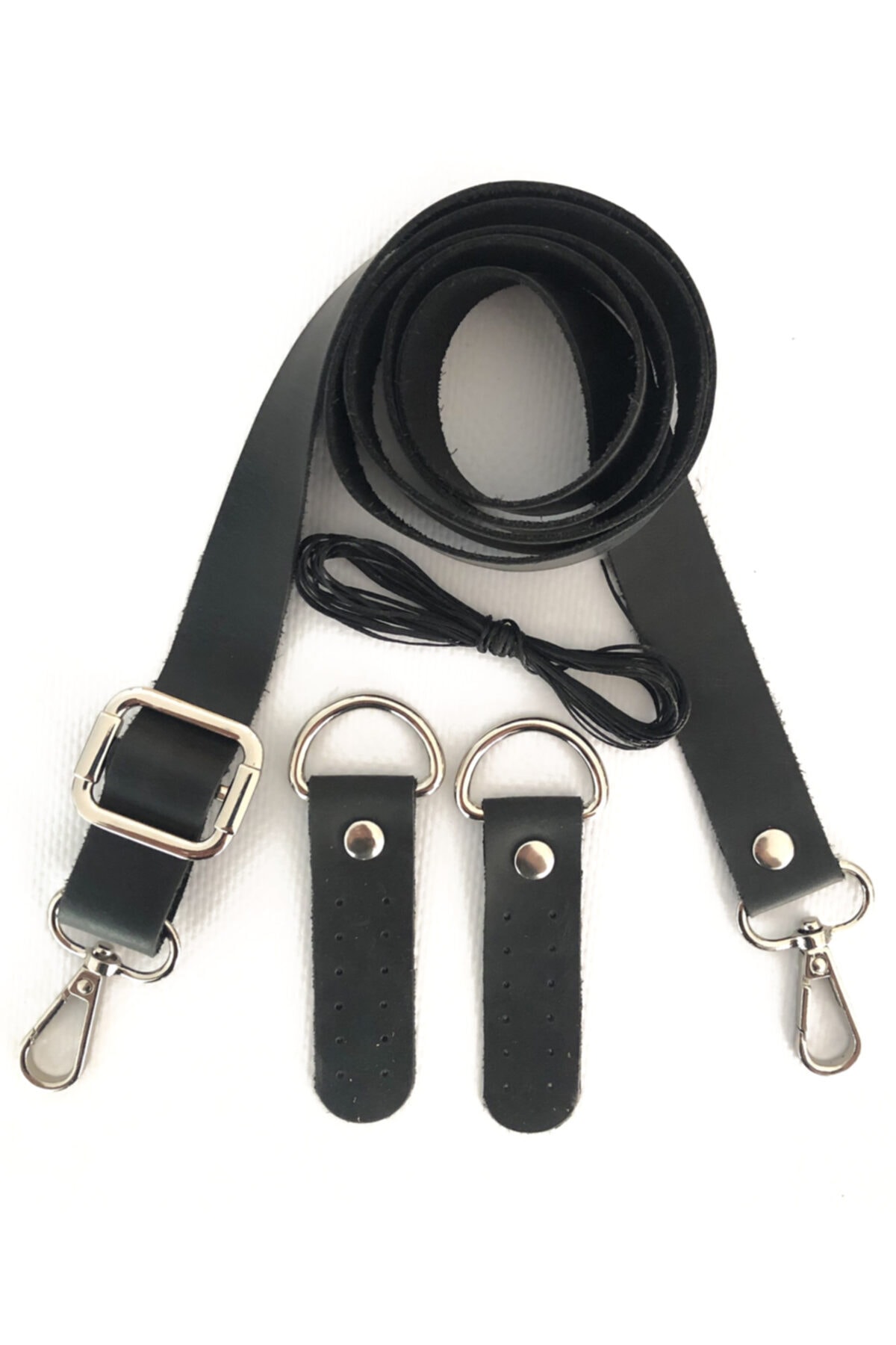 Alfa Tasarım Hakiki Deri Çanta Sapı Gümüş Renk Aksesuarlı (120 Cm) - Siyah Rengi