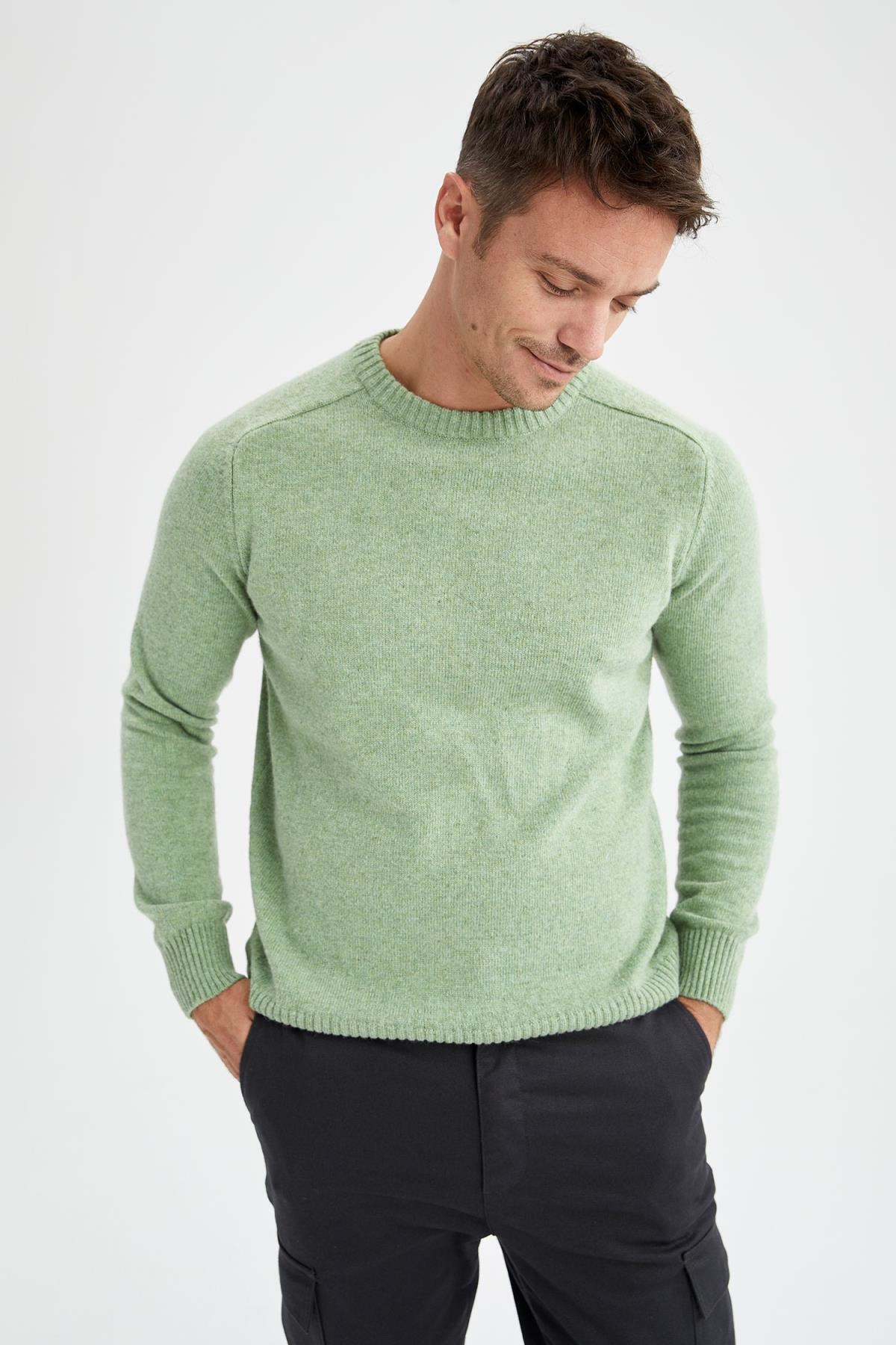 DeFacto Slim Fit Bisiklet Yaka Yün Karışımlı Triko Kazak