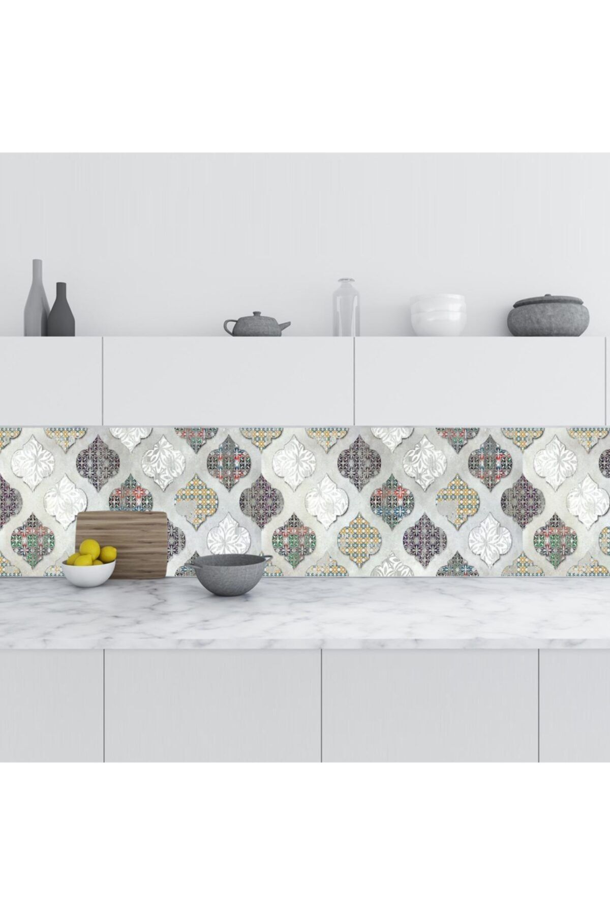 StickerArt Mutfak Tezgah Arası Folyo Fayans Kaplama Folyosu Renkli Design Seramik 60x500 Cm